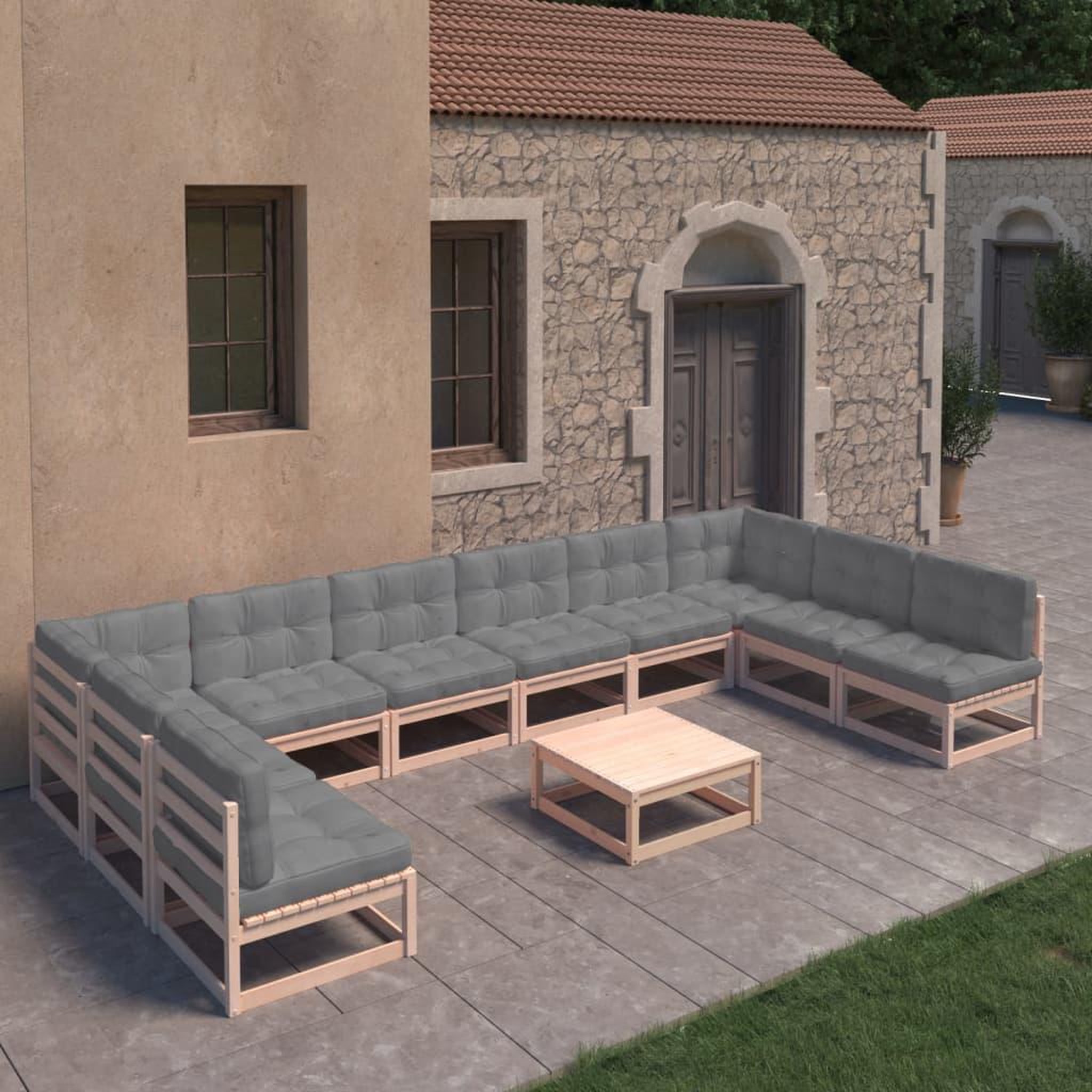 Voir la diapositive 1 : VIDAXL Salon de jardin 11 pcs avec coussins Bois de pin massif
