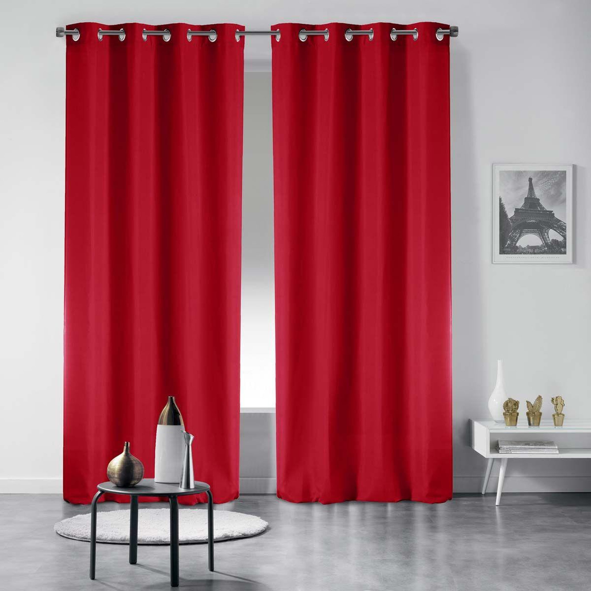 Voir la diapositive 3 : Douceur d'Intérieur Rideau à oeillets  essentiel  140x280cm rouge