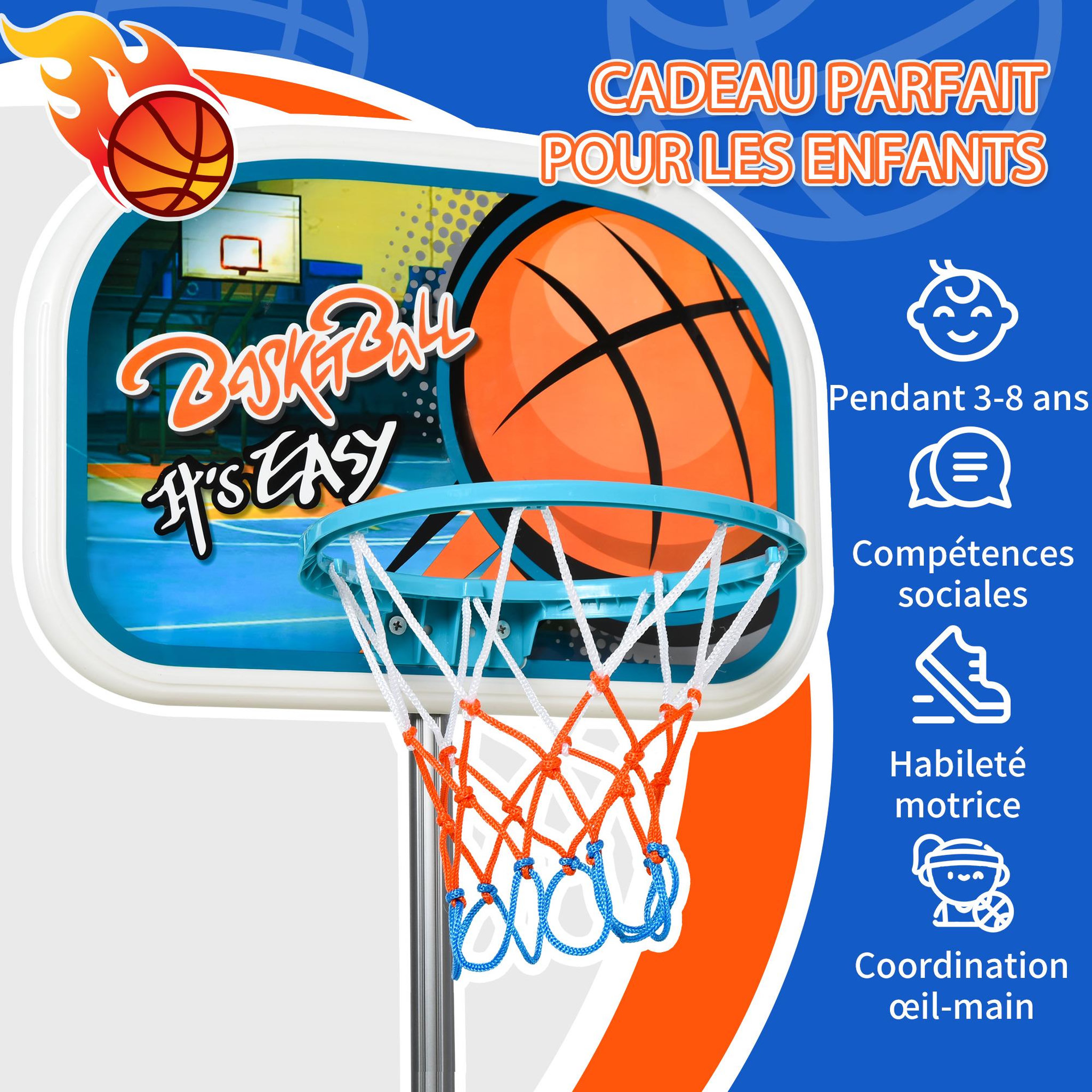 Voir la diapositive 6 : HOMCOM Panier de basket-ball sur pied avec poteau base lestage panneau + ballon + pompe hauteur réglable 1,26 – 1,58 m