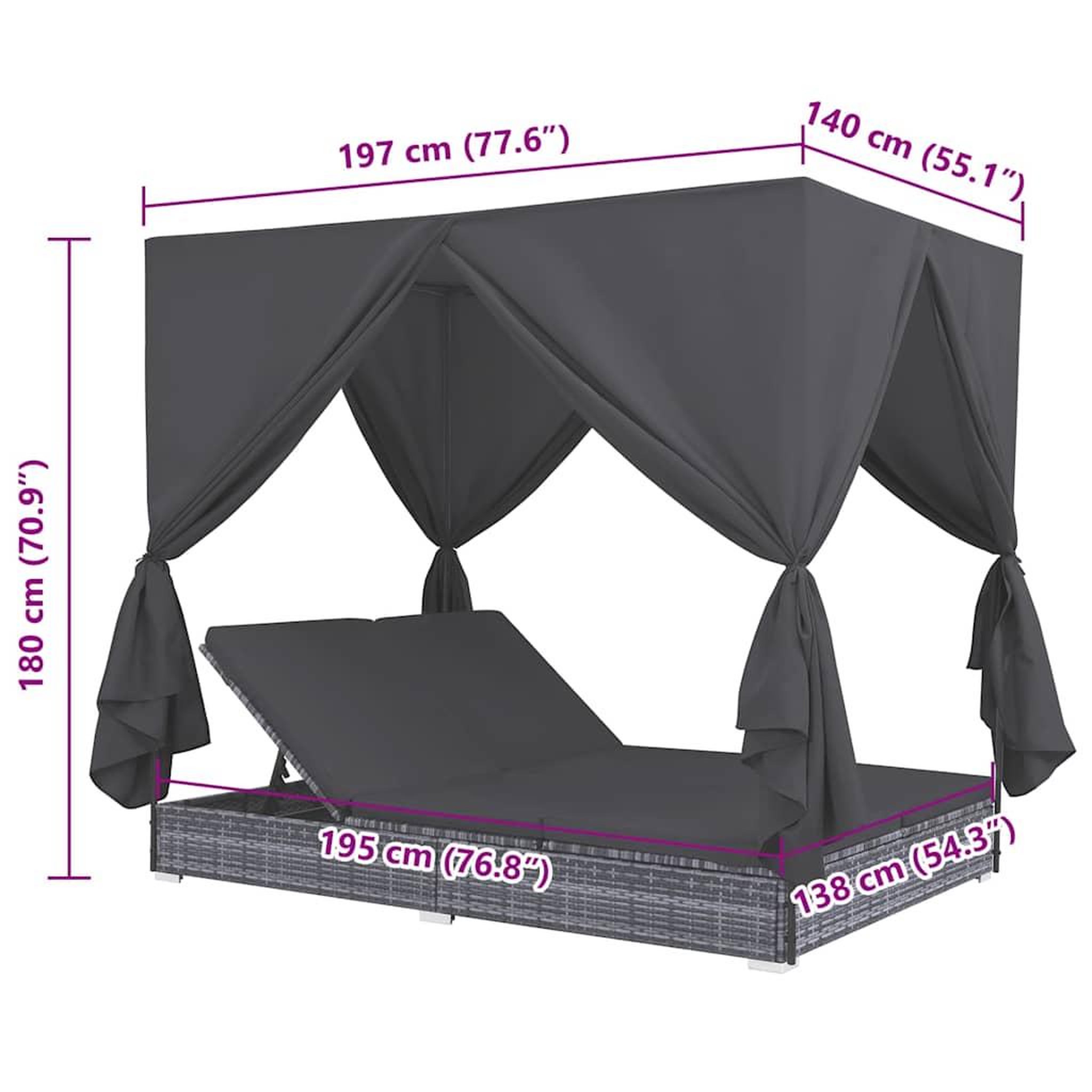 Voir la diapositive 6 : VIDAXL Chaise longue d'exterieur avec rideaux resine tressee gris