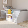 Voir la diapositive 2 : ID MARKET Lit combiné avec sommier, bureau et rangement LEOPOLD 90 x 190 cm blanc