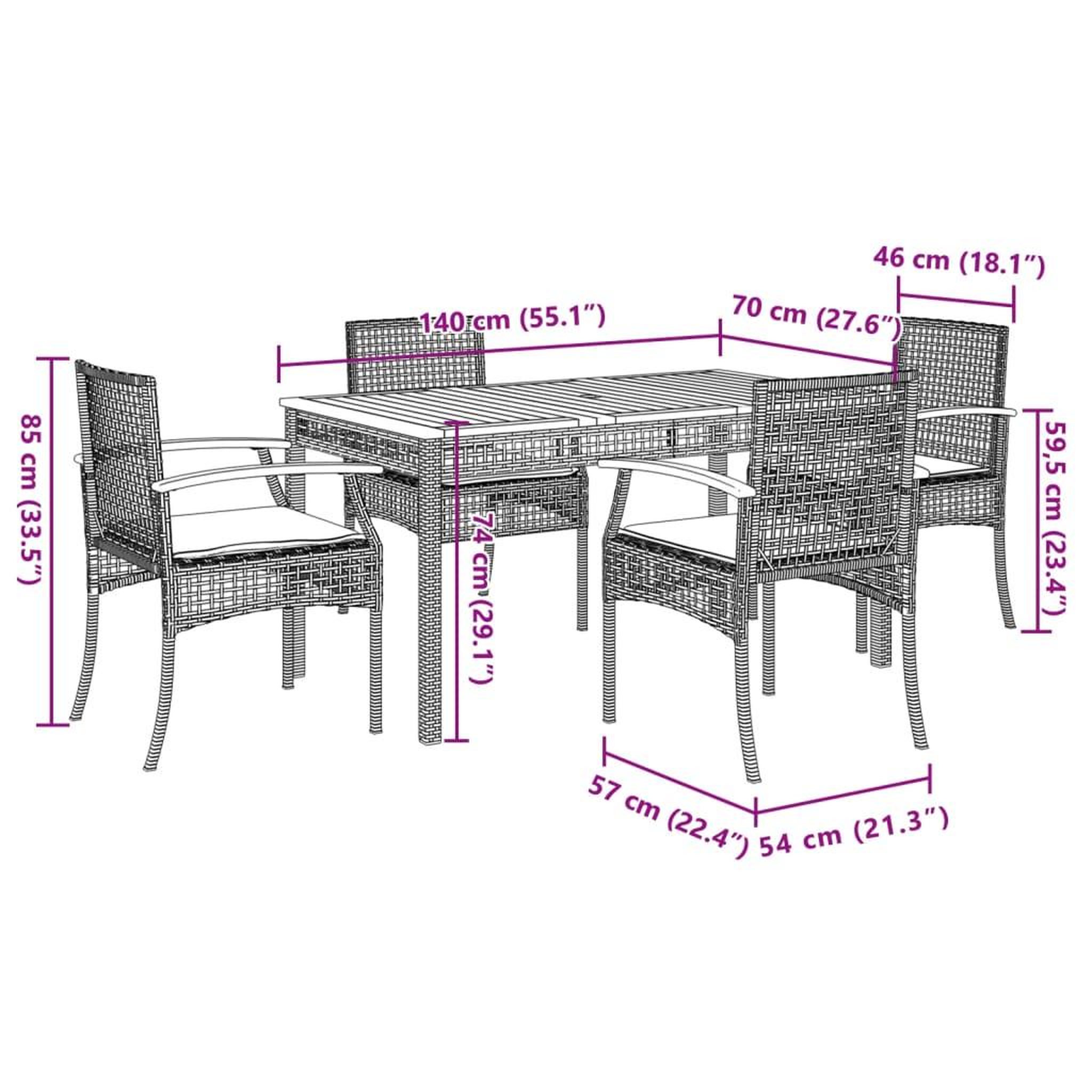 Voir la diapositive 6 : VIDAXL Ensemble a manger de jardin 5 pcs coussins gris resine tressee
