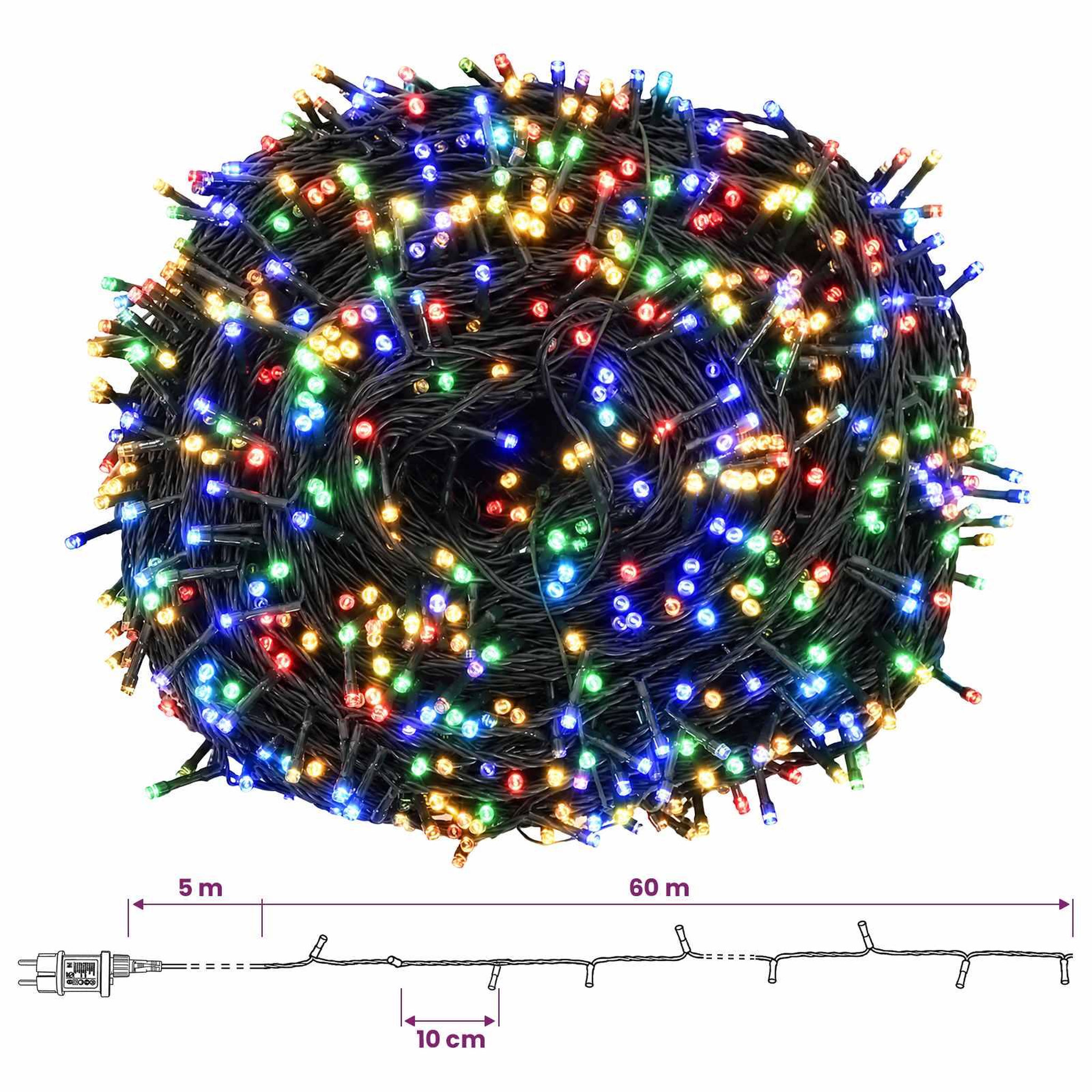 Voir la diapositive 3 : VIDAXL Guirlande lumineuse de Noël bicolore 600 LED Multicolore 60 m