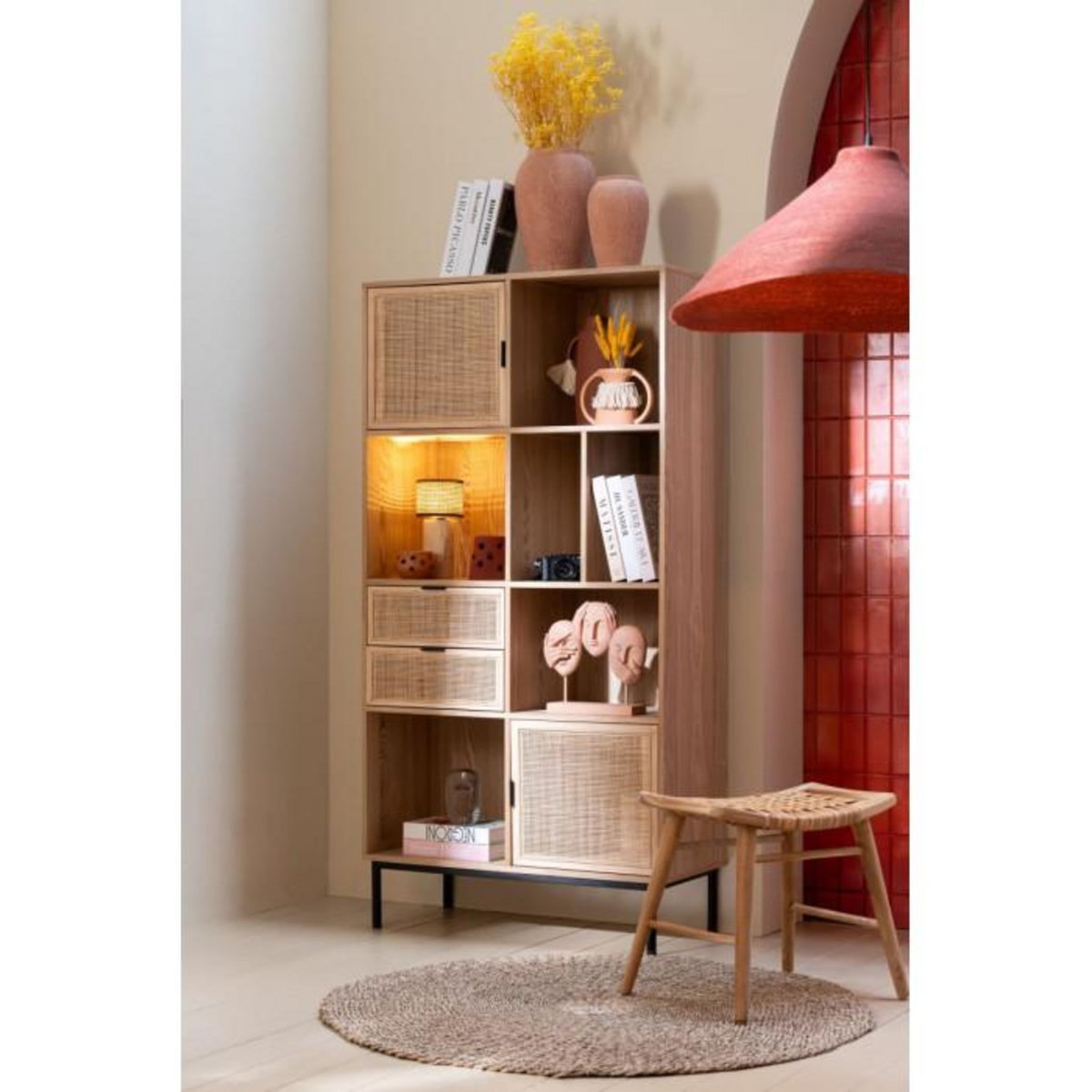 Paris Prix Lampe Suspension en Jonc de Mer  Angelique  82cm Terracotta