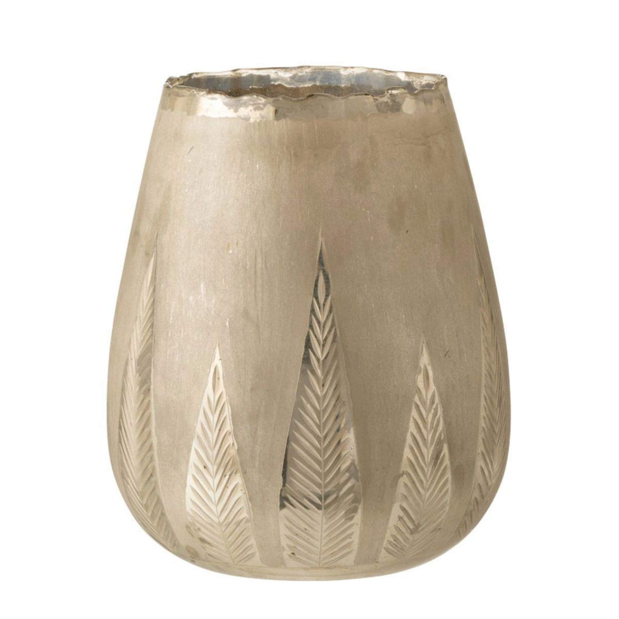Voir la diapositive 1 : J-LINE Photophore design rond  feuilles  31cm argent