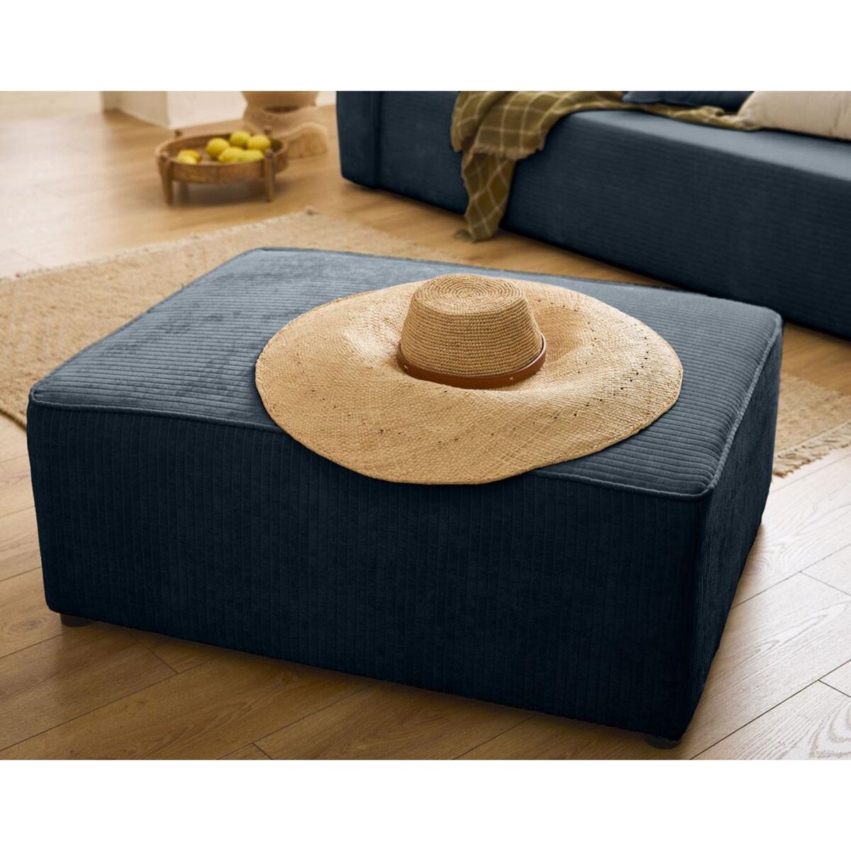 BEST MOBILIER Topaze - pouf - en velours côtelé plat