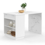 Voir la diapositive 1 : ID MARKET Ilot central mange-debout 4 personnes VITO 130 cm blanc et plateau marbre ALASKA