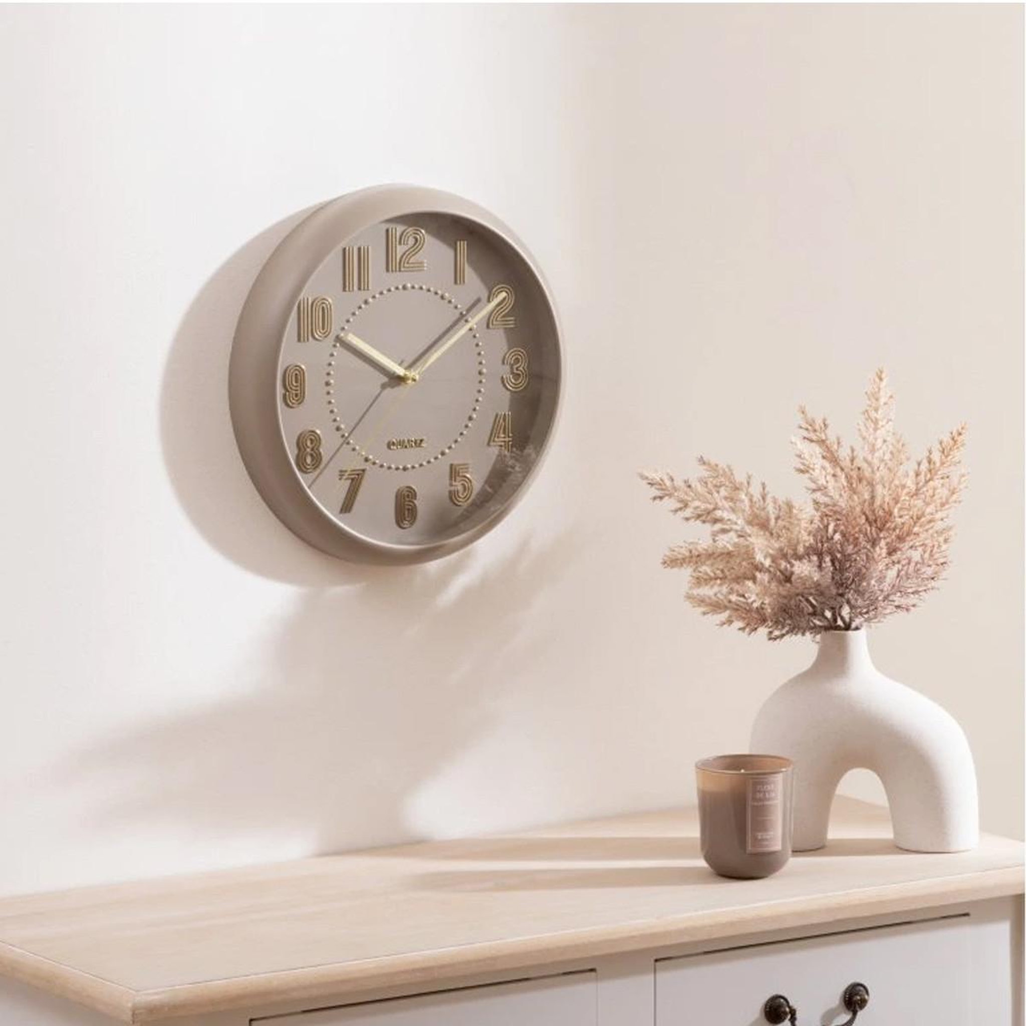 Voir la diapositive 3 : ATMOSPHERA Horloge murale design  alizée  30cm taupe