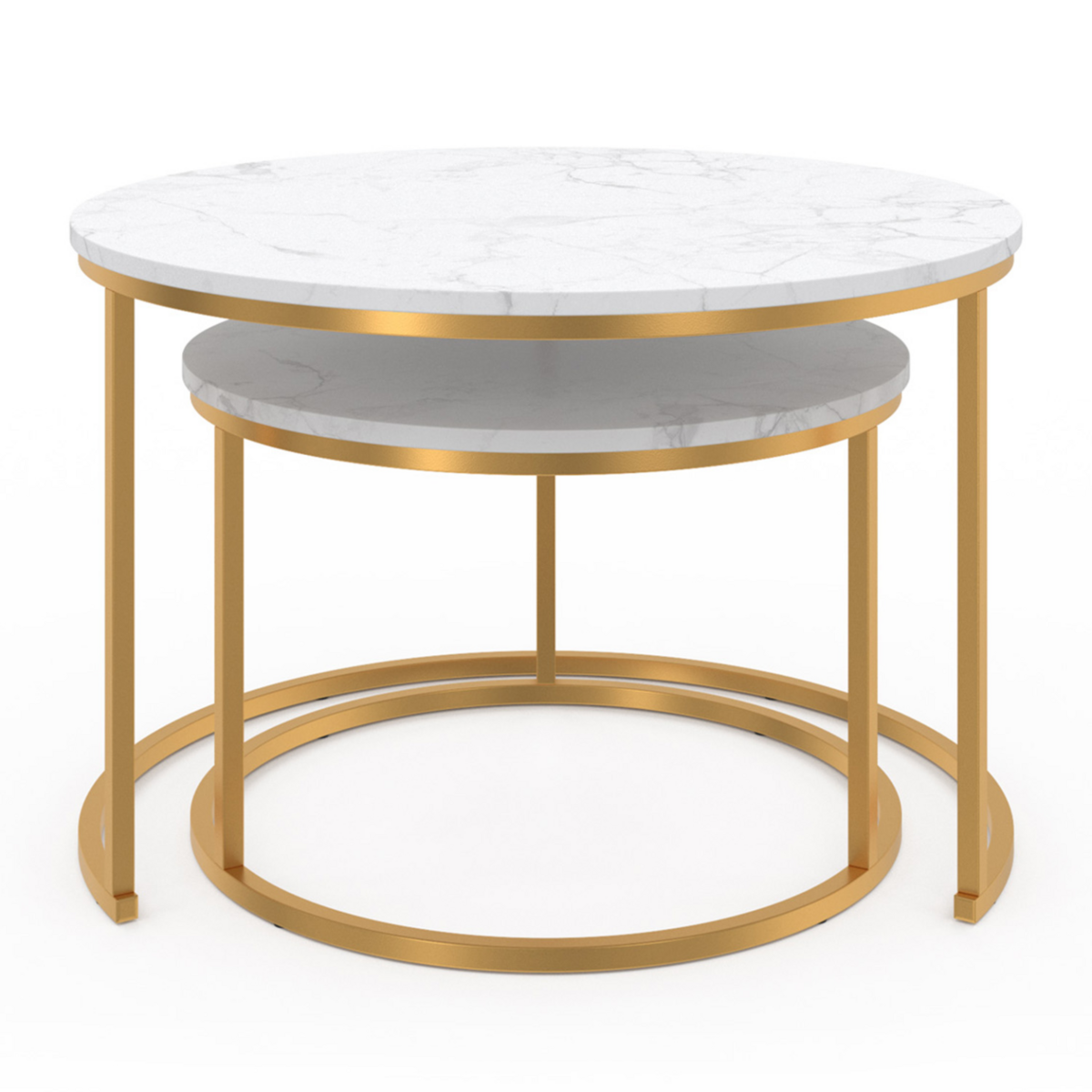 ID MARKET Lot de 2 tables basses gigognes ALASKA rondes 54/70 effet marbre et pied doré