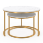 Voir la diapositive 3 : ID MARKET Lot de 2 tables basses gigognes ALASKA rondes 54/70 effet marbre et pied doré