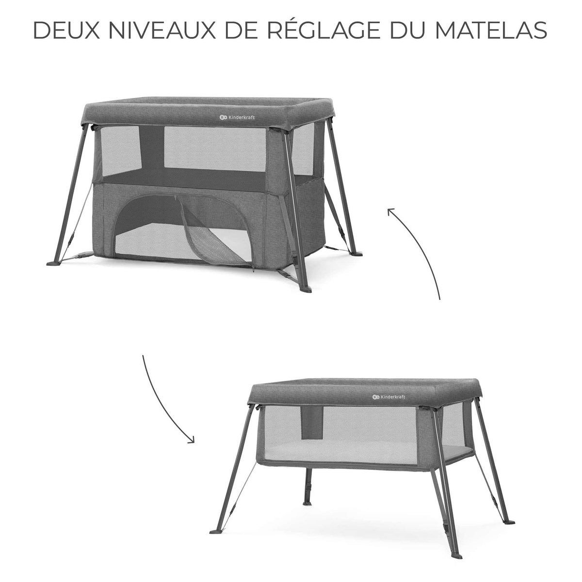 KINDERKRAFT Lit de camping pliant bébé 3 en 1 avec fonction évolutive