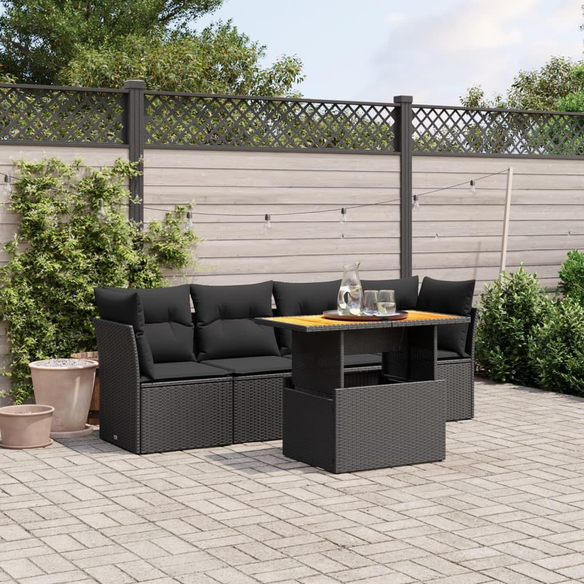 VIDAXL Salon de jardin 5 pcs avec coussins noir resine tressee