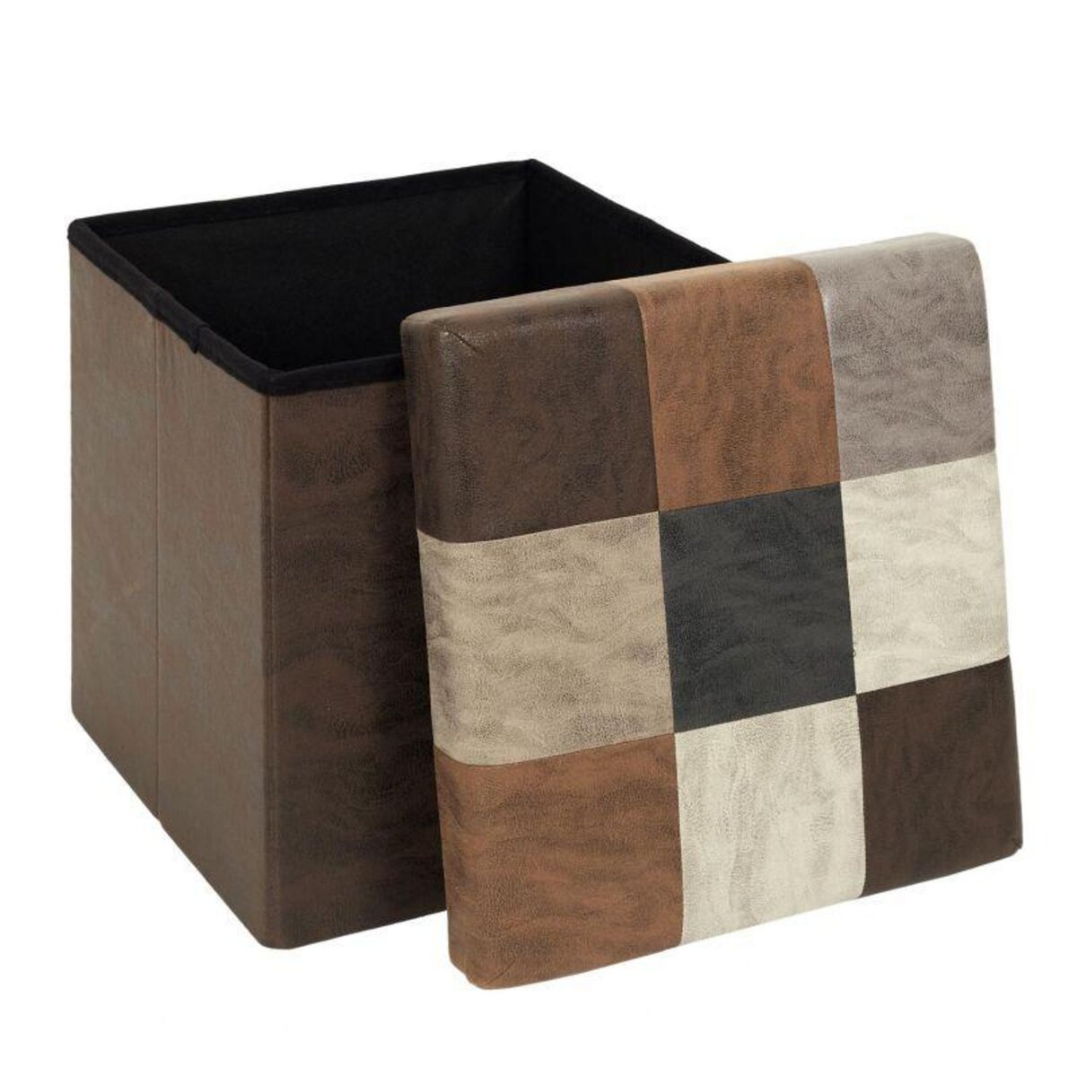Paris Prix Pouf Coffre Pliable Patchwork  Loic  38cm Marron