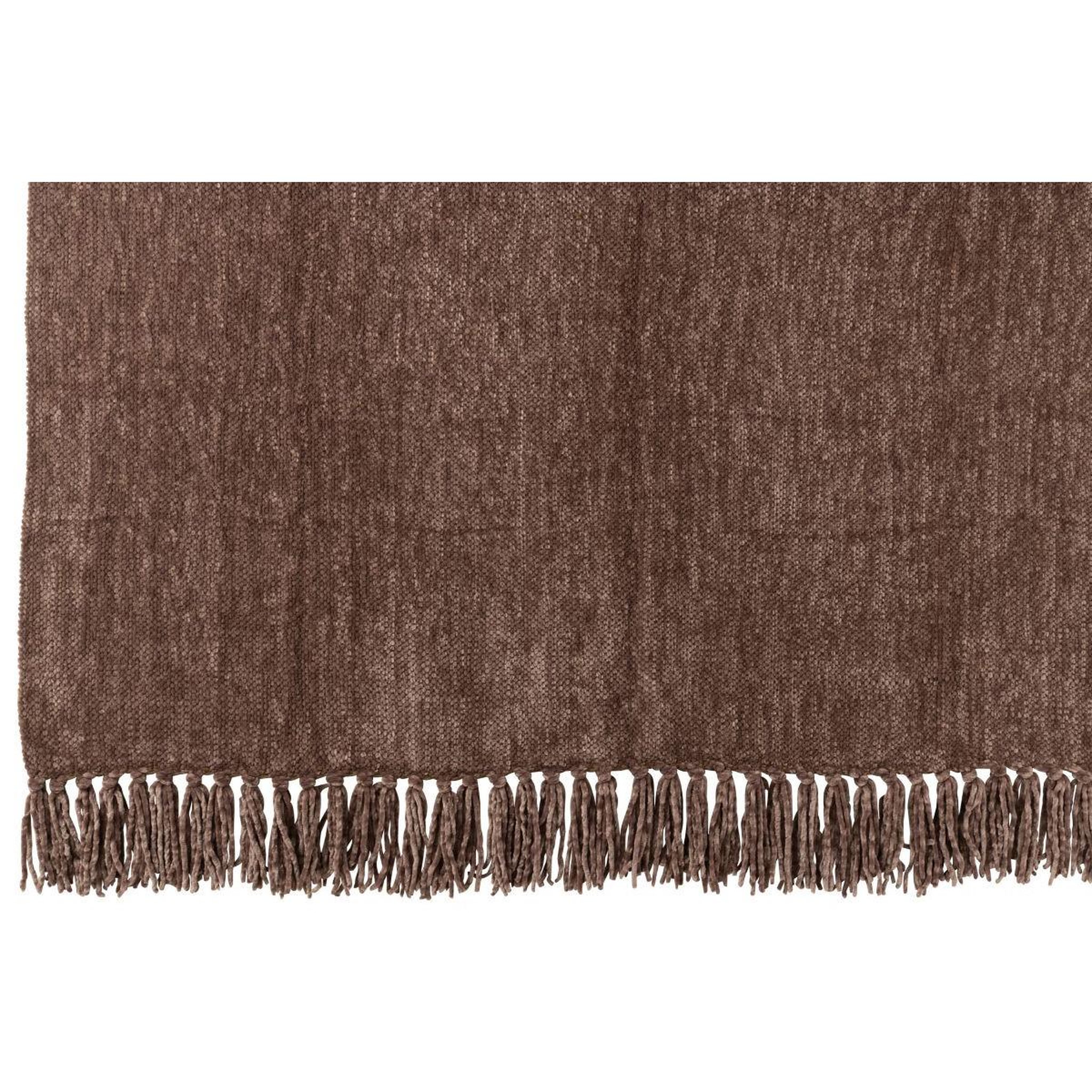 Voir la diapositive 2 : J-LINE Plaid à franges  chenille  130x170cm marron foncé