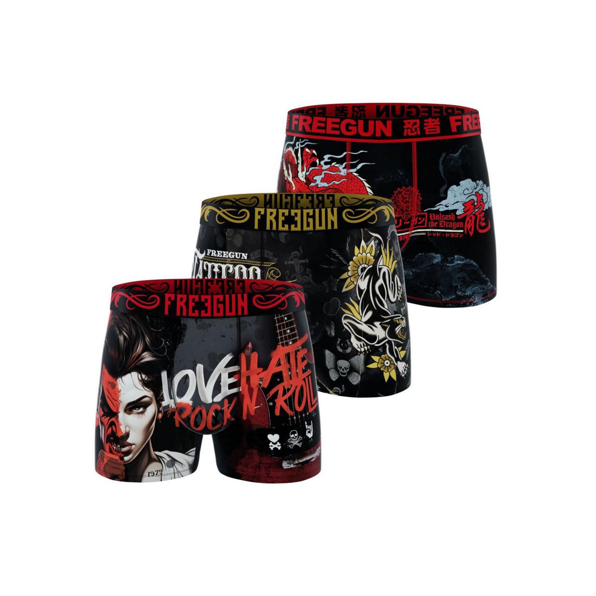 FREEGUN Lot de 3 boxers homme Grunge