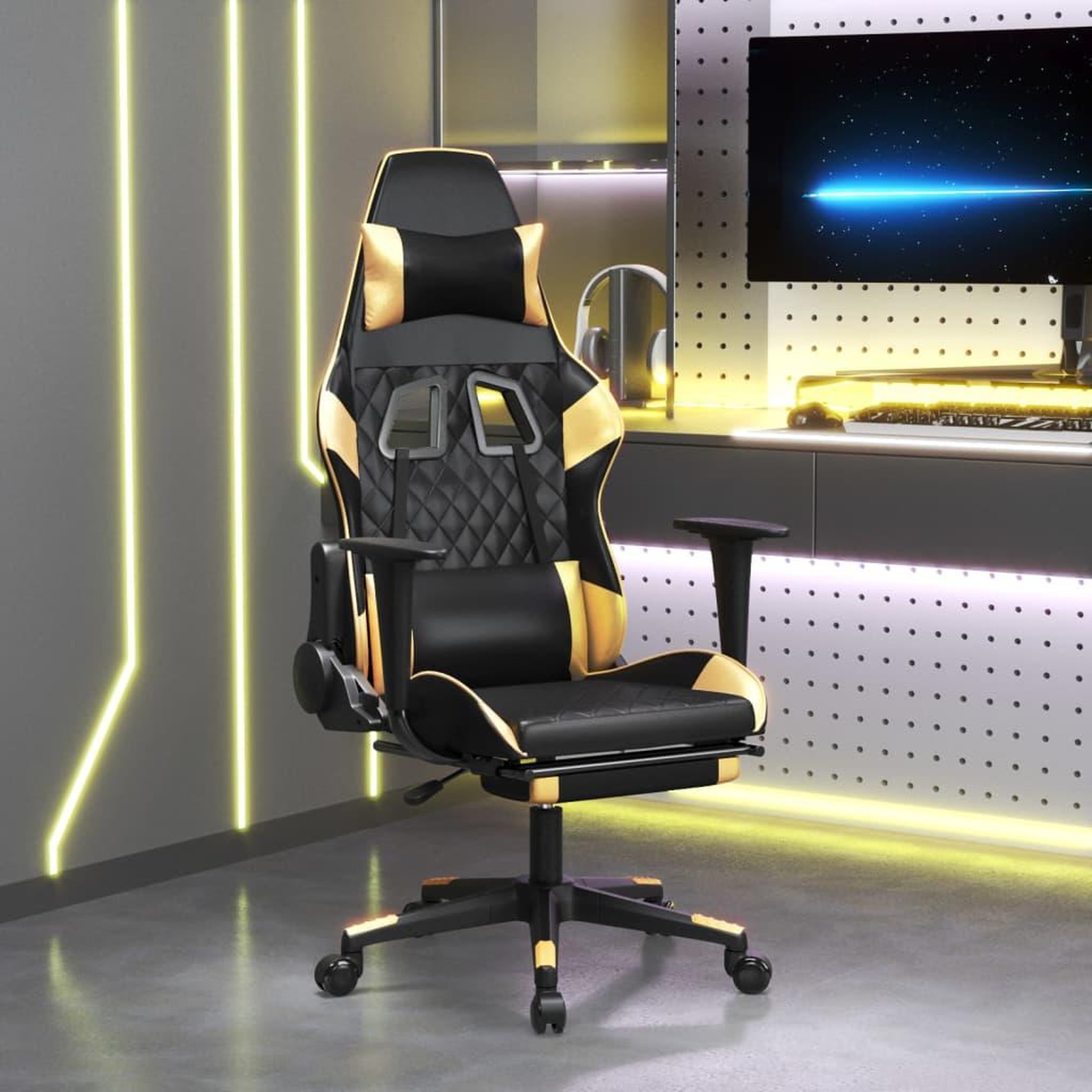 Voir la diapositive 1 : VIDAXL Chaise de jeu de massage avec repose-pied Noir&Dore Similicuir