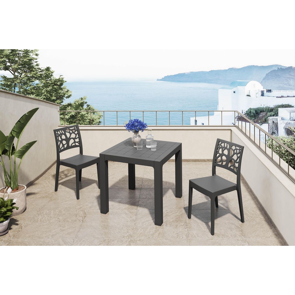 ARETA Salon de jardin - 2 places - Résine - Anthracite - ARES