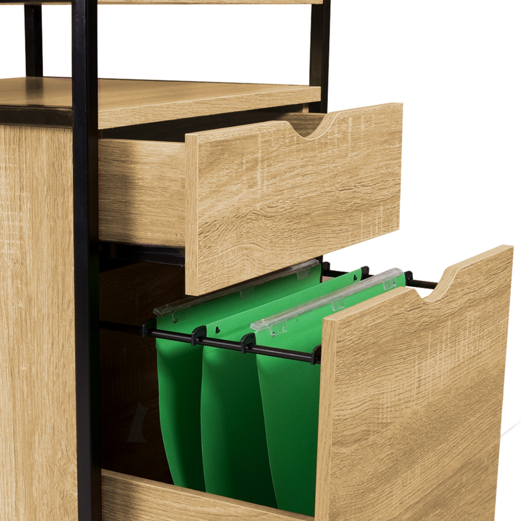 Voir la diapositive 6 : ID MARKET Caisson de bureau support imprimante DETROIT 2 tiroirs design industriel