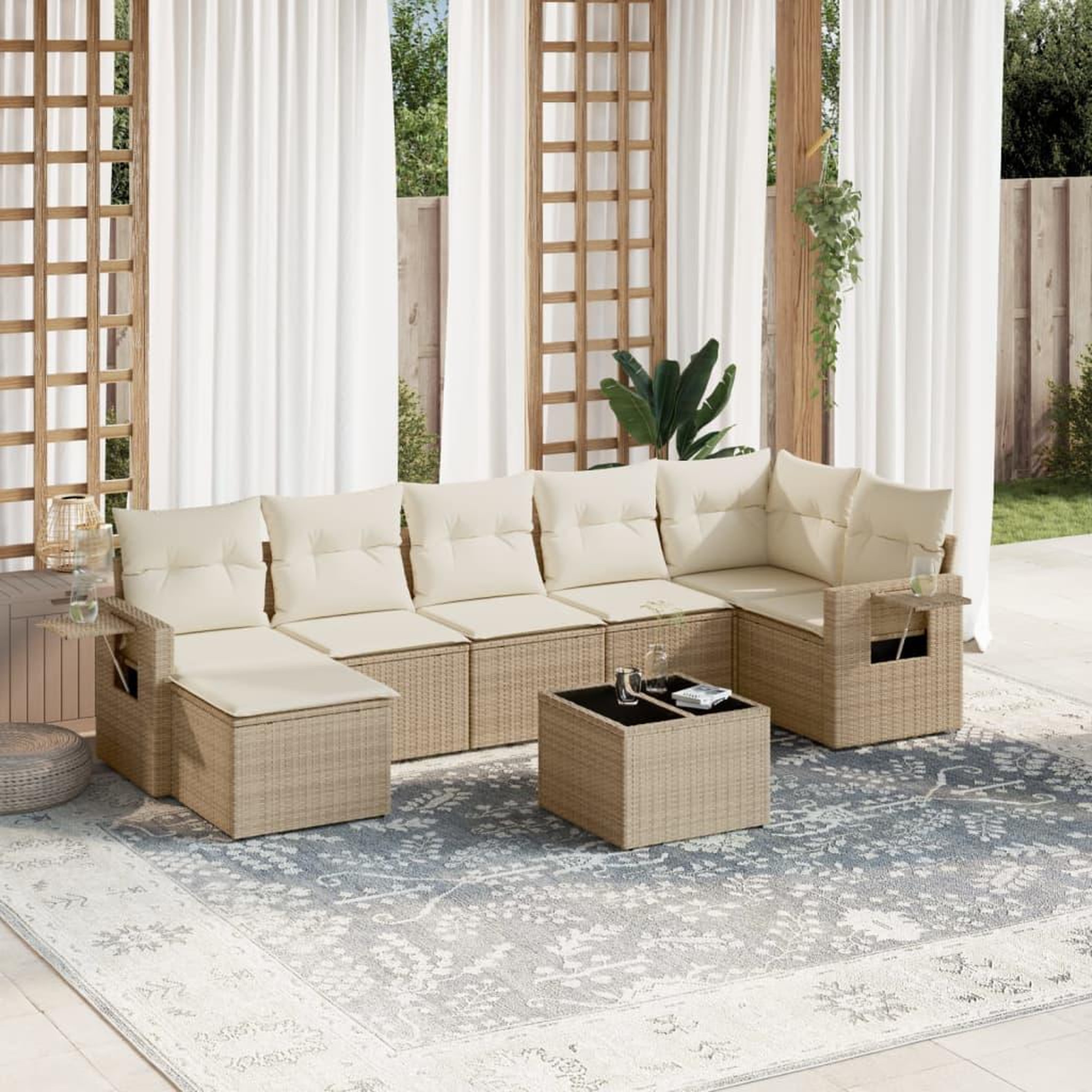 VIDAXL Salon de jardin avec coussins 8 pcs beige resine tressee