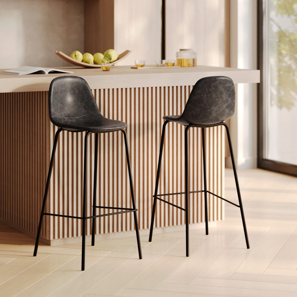 Rendez vous déco Lot de 2 chaises de bar 75 cm en cuir synthétique taupe - Henrik