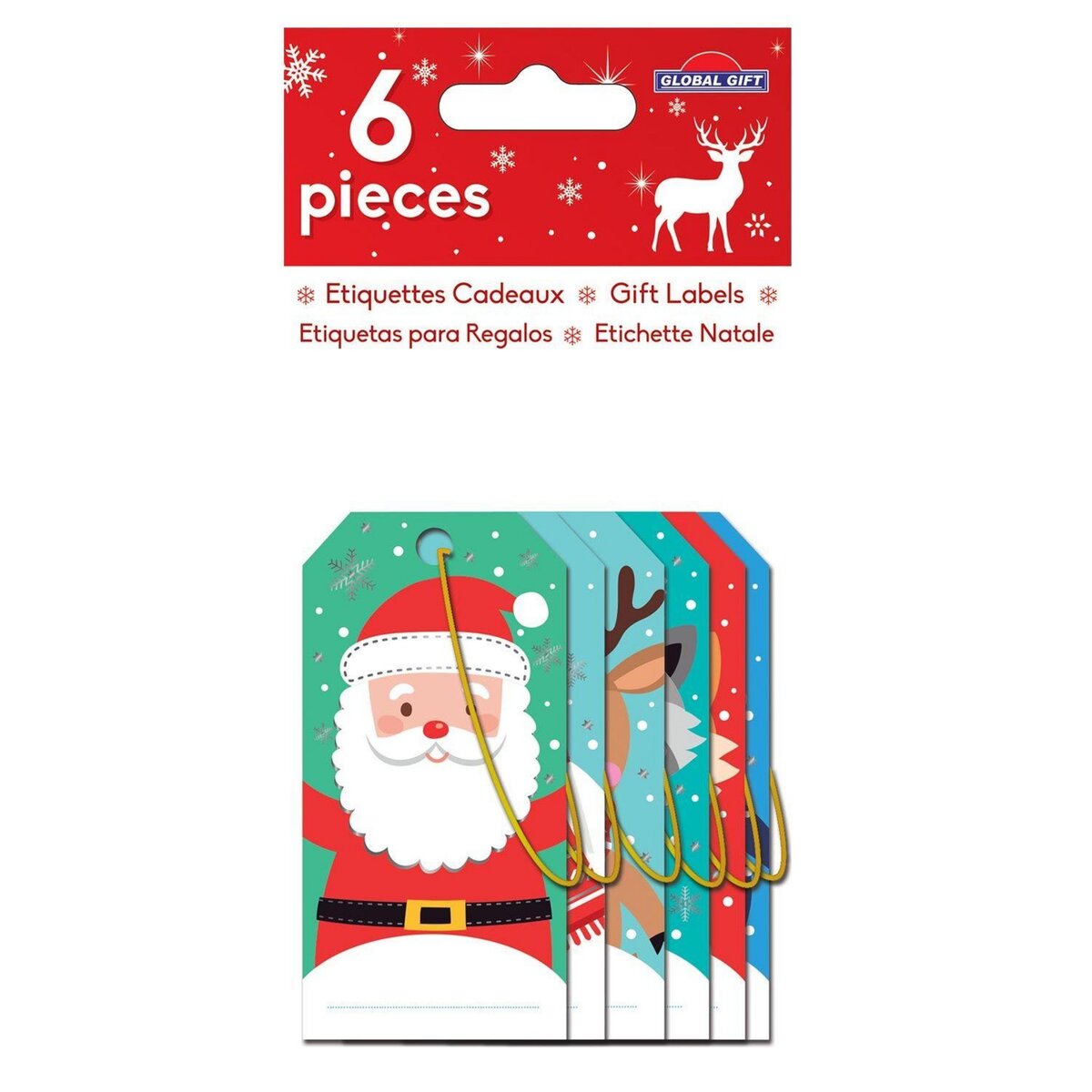 6 étiquettes cadeaux - Père Noël et ses amis pas cher 