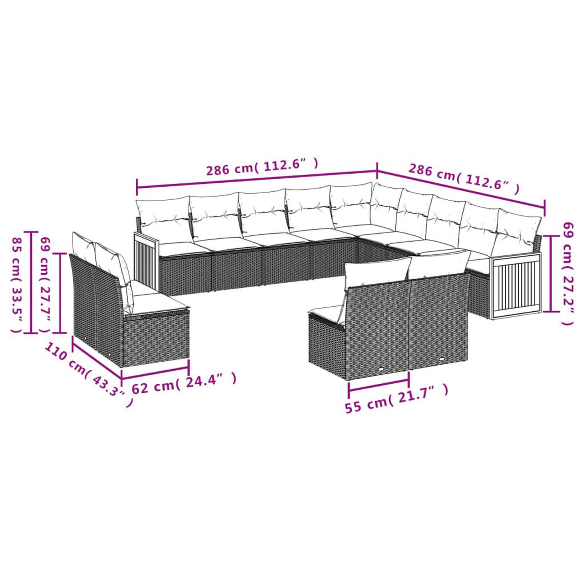 Voir la diapositive 6 : VIDAXL Salon de jardin avec coussins 13 pcs noir resine tressee