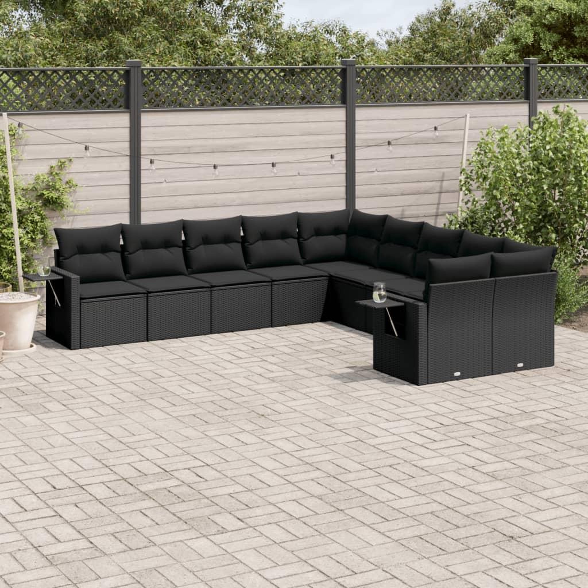 VIDAXL Salon de jardin 10 pcs avec coussins noir resine tressee