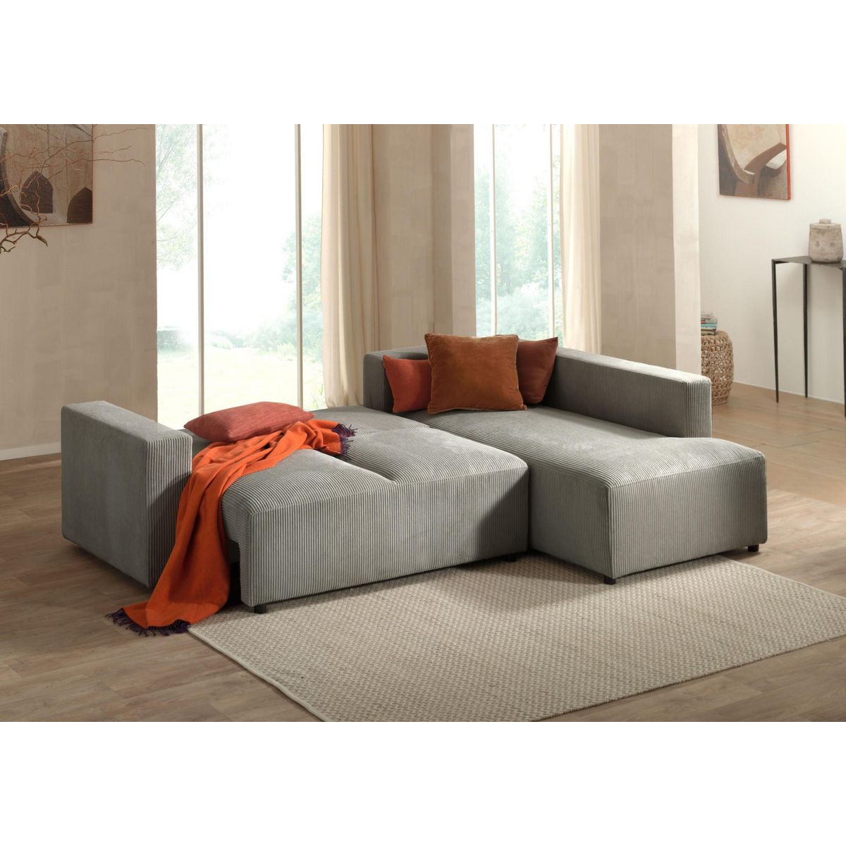 LISA DESIGN Livy - canapé d'angle convertible - avec coffre - en velours côtelé - 5 places - droit