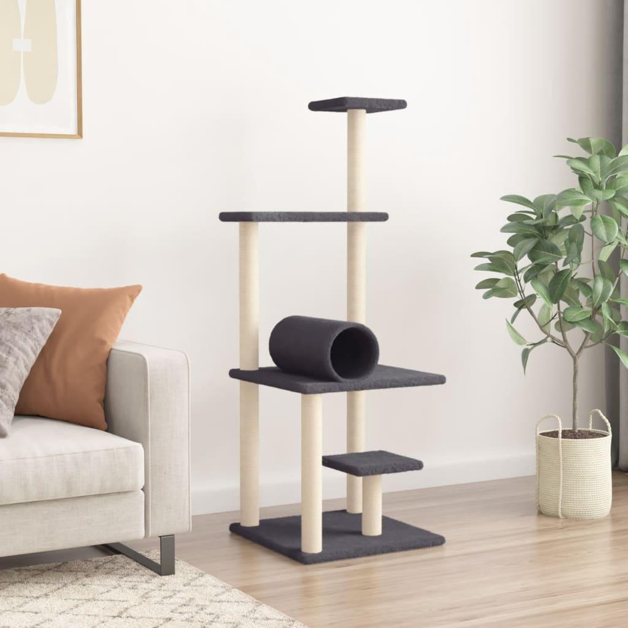 Voir la diapositive 3 : VIDAXL Arbre a chat avec griffoirs en sisal gris fonce 136 cm