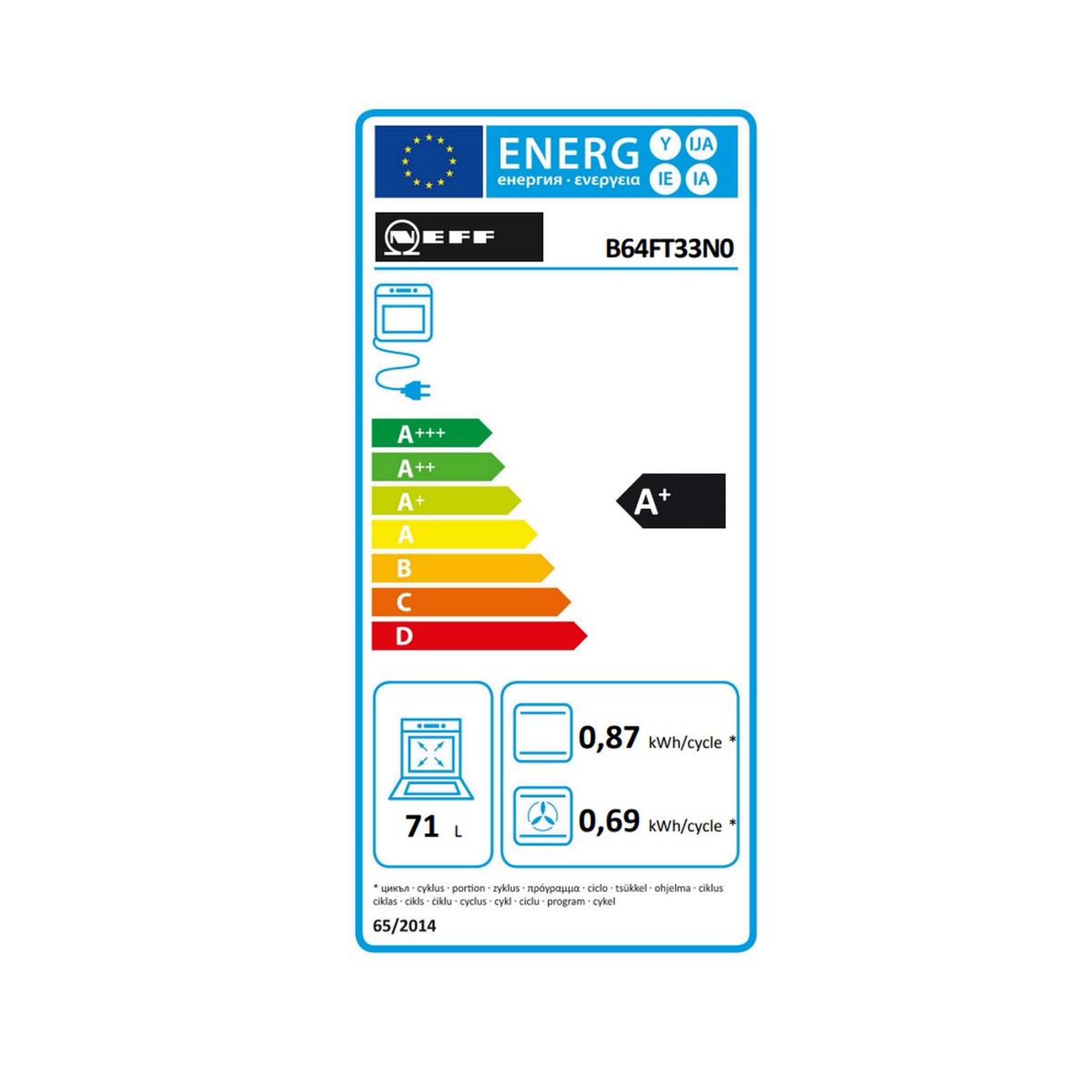 Voir la diapositive 2 : Neff Four intégrable combi vapeur 71l 60cm a+ ecoclean noir - b64ft33n0