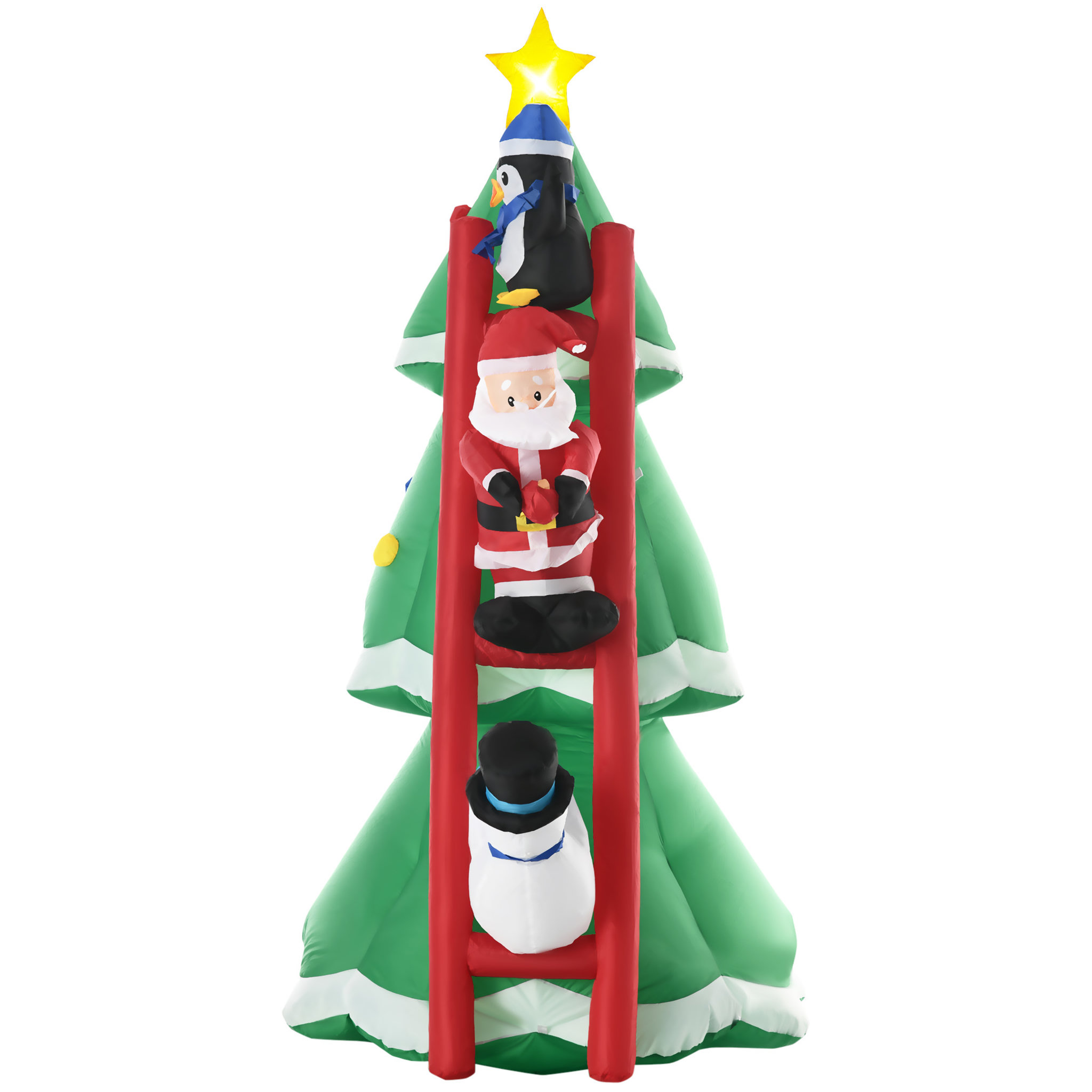 Voir la diapositive 4 : OUTSUNNY Décoration gonflable LED de Noël 2,47H m - sapin de Noël enneigé décoré avec échelle personnages - polyester imperméable