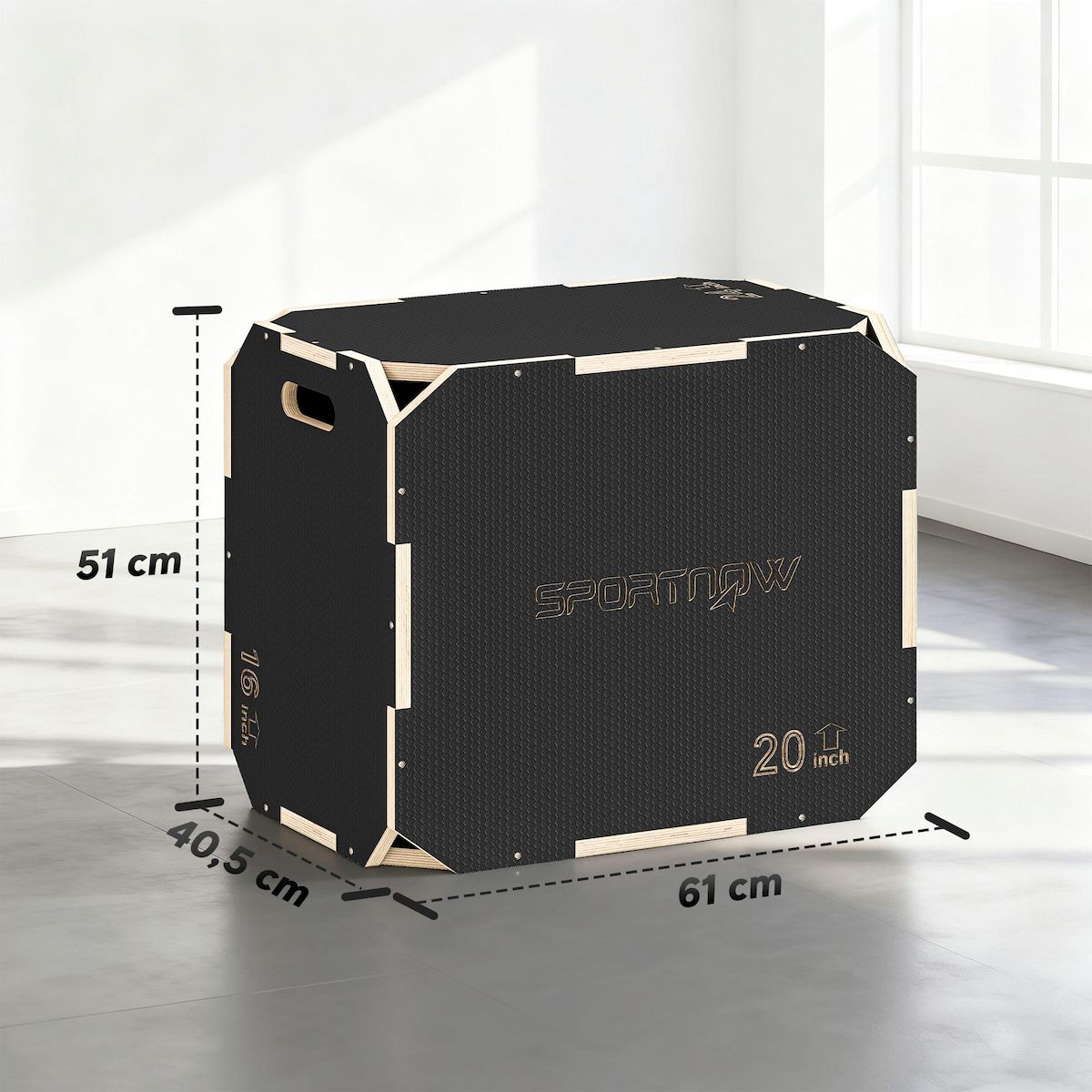 HOMCOM Box jump - box de pliométrie - boite de saut - 3 hauteurs 40/51/61H cm - charge max. 120 Kg - contreplaqué antidérapant noir