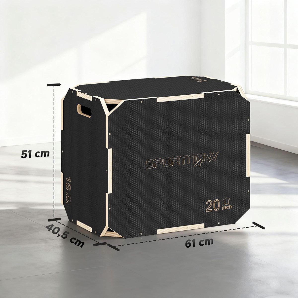 HOMCOM Box jump - box de pliométrie - boite de saut - 3 hauteurs 40/51/61H cm - charge max. 120 Kg - contreplaqué antidérapant noir