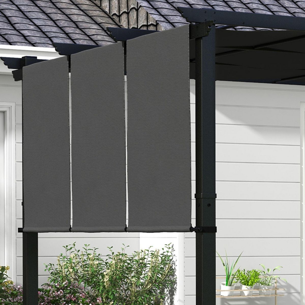 OUTSUNNY Pergola 3 toiles coulissantes - dim. 2,97L x 2,97l x 2,38H m - acier époxy polyester haute densité anthracite