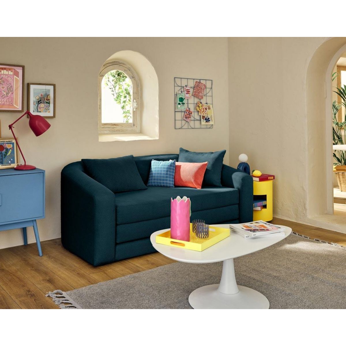 BEST MOBILIER Nuvia - canapé convertible déplimousse 2 places en velours texturé