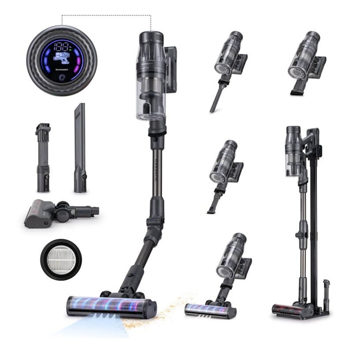 SCHNEIDER Schneider - Sch_v55p - Gris - 180 Airwatts - Aspirateur Balai Sans Fil - Tube Pliable