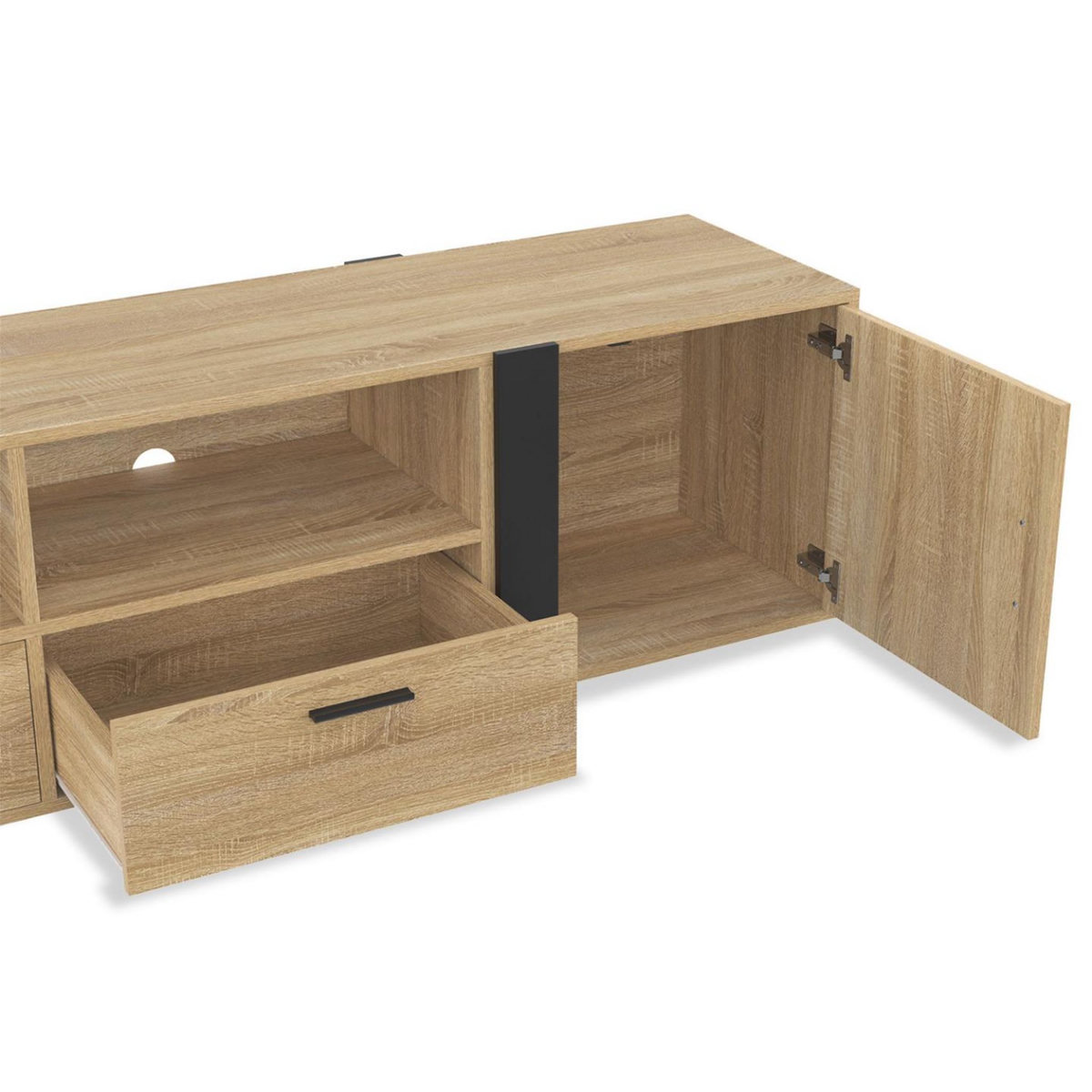 ID MARKET Meuble TV 200 cm PHOENIX 2 portes 2 tiroirs bois et noir