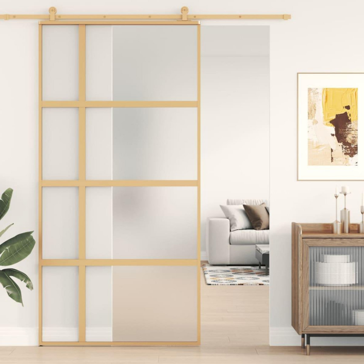 VIDAXL Porte coulissante dore 102,5x205 cm verre ESG depoli aluminium