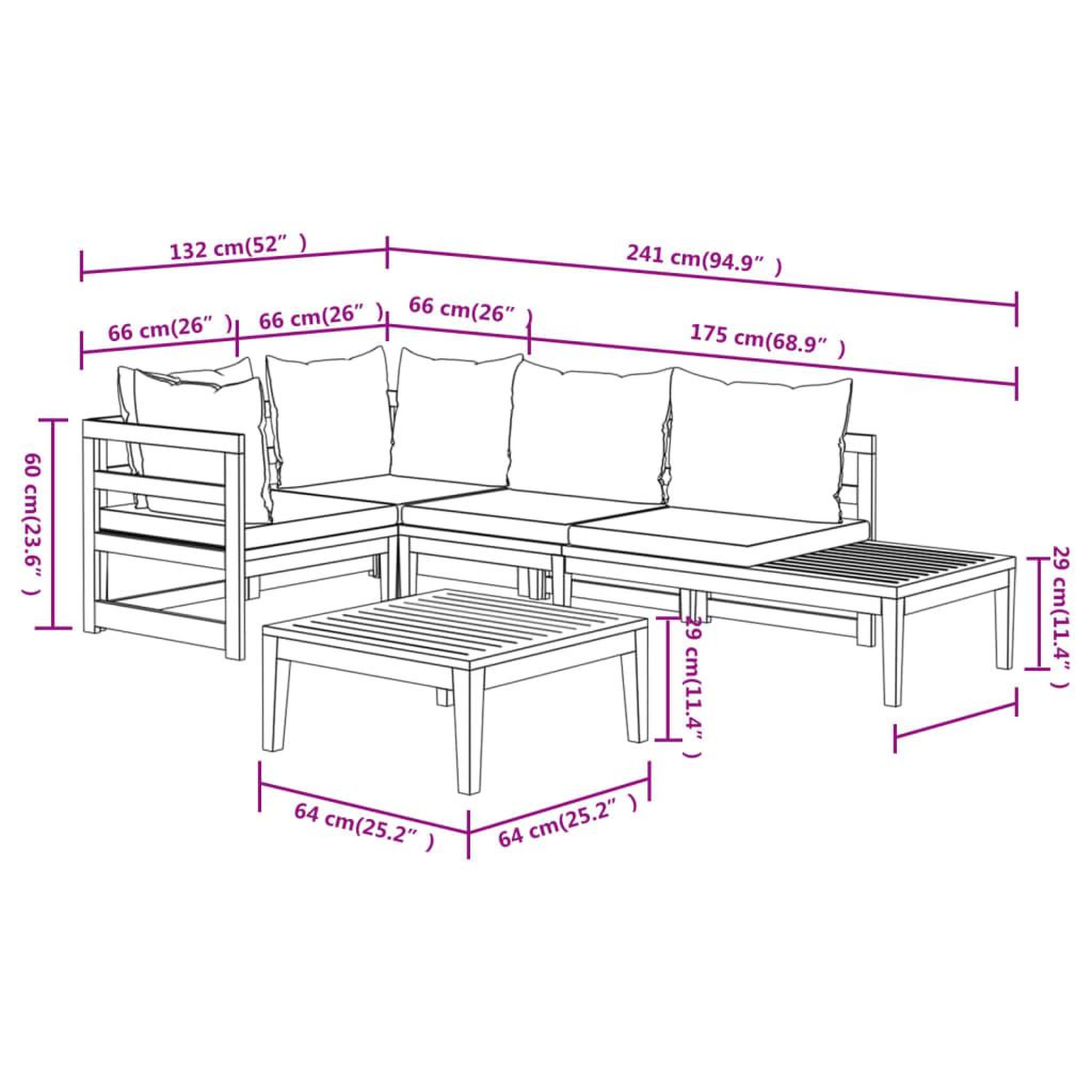 Voir la diapositive 6 : VIDAXL Salon de jardin 4 pcs avec coussins gris fonce Bois d'acacia