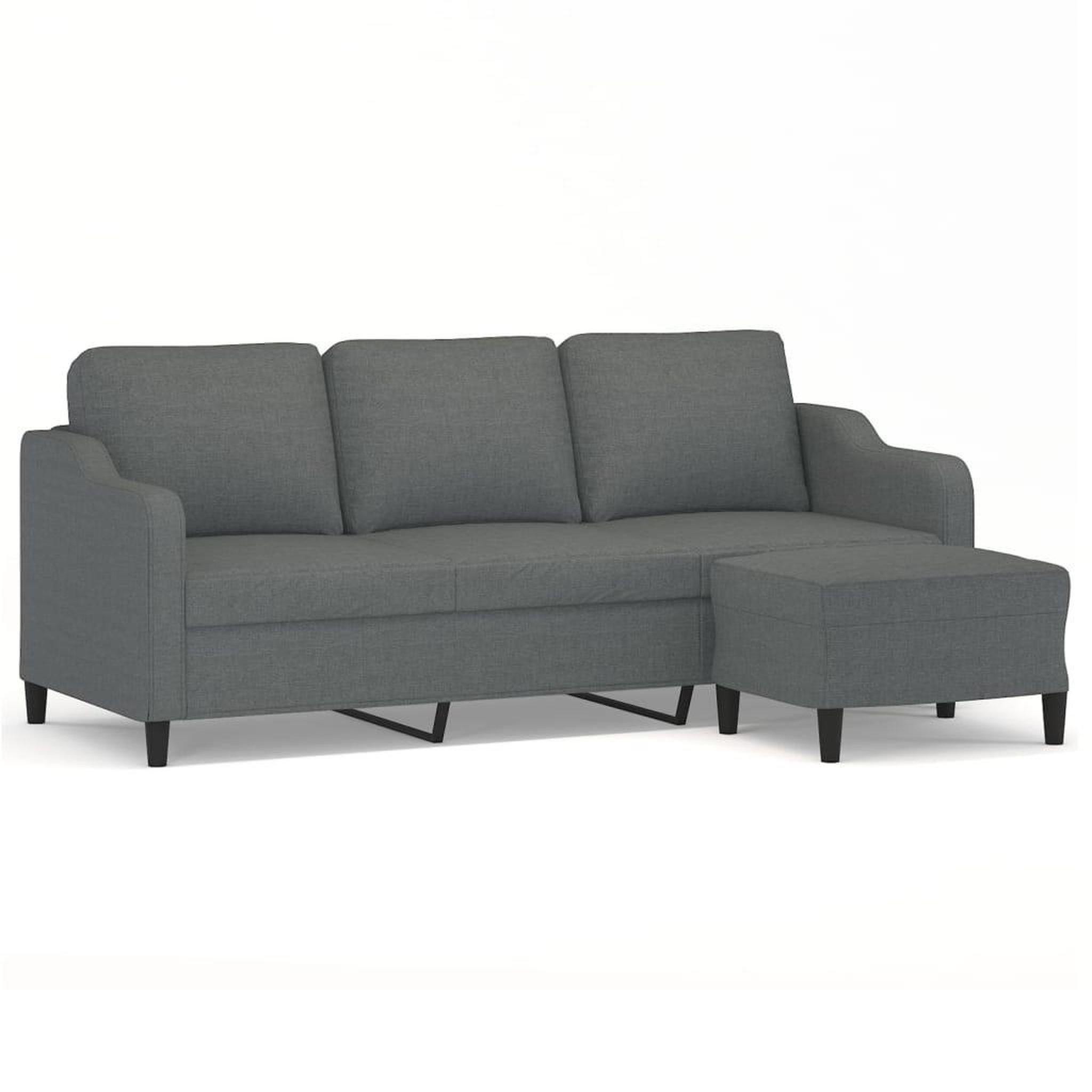 Voir la diapositive 2 : VIDAXL Canape a 3 places avec repose-pieds Gris fonce 180 cm Tissu
