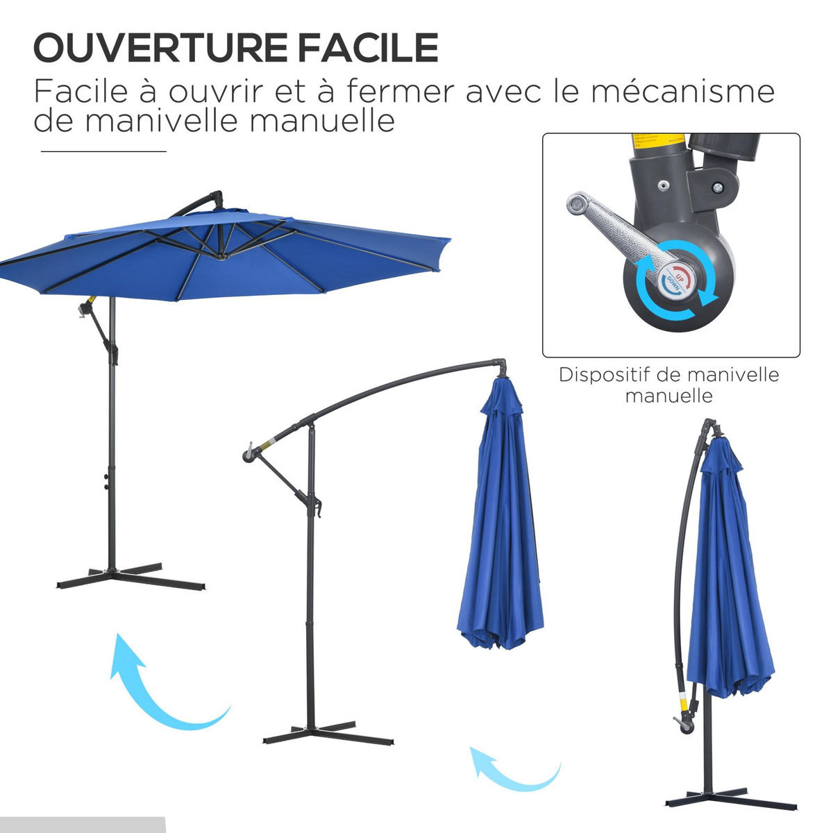 OUTSUNNY Parasol déporté octogonal inclinable rabattable diamètre 2,97 m parasol de jardin avec pied en croix bleu