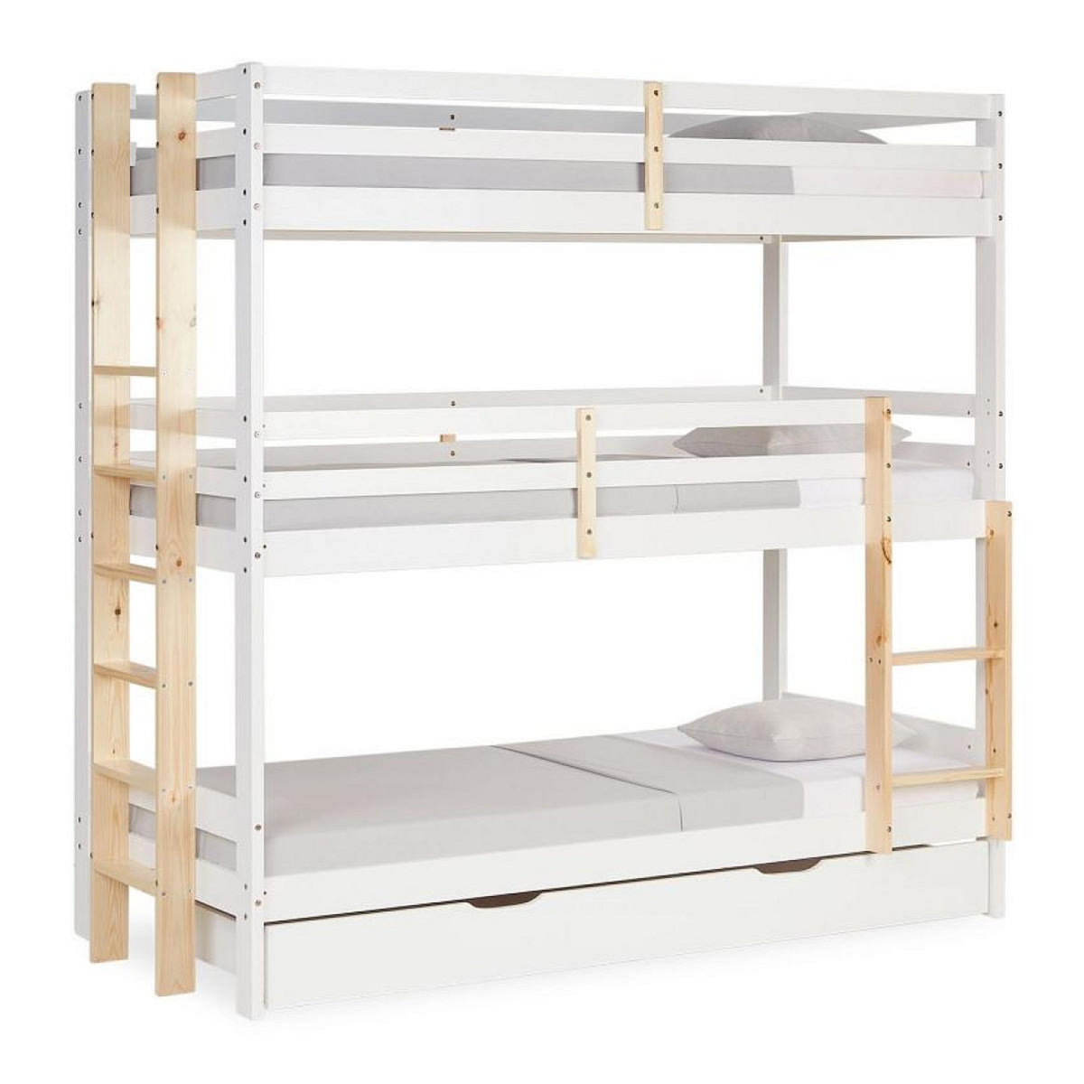 HomeStyle4U Lit Superposé 90x200 Blanc 3 Places