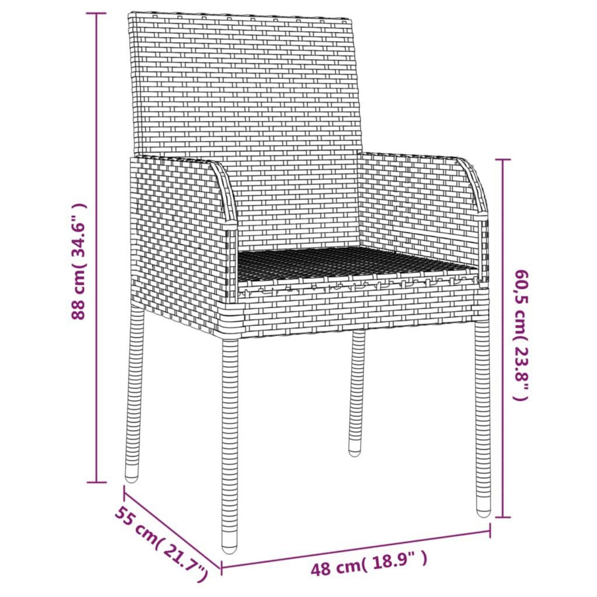 VIDAXL Ensemble a manger de jardin avec coussins 3 pcs Noir
