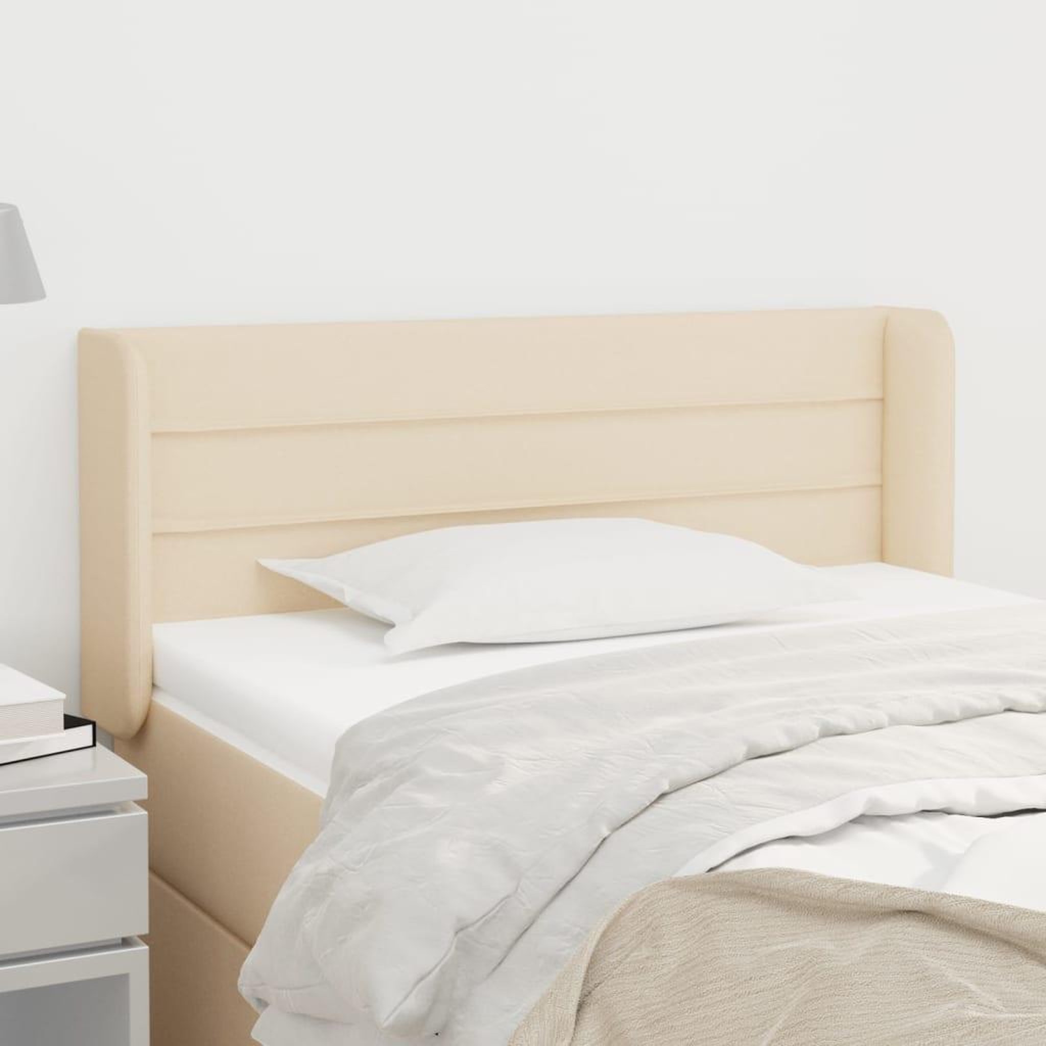 Voir la diapositive 1 : VIDAXL Tete de lit avec oreilles Creme 93x16x78/88 cm Tissu