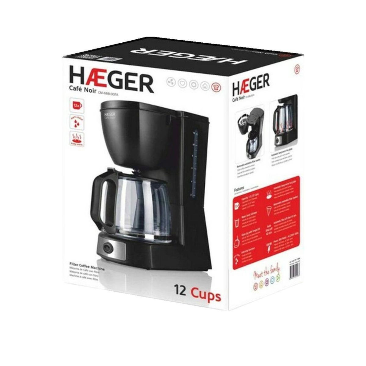 HAGER Cafetière Haeger 12 tasses 680 W noire