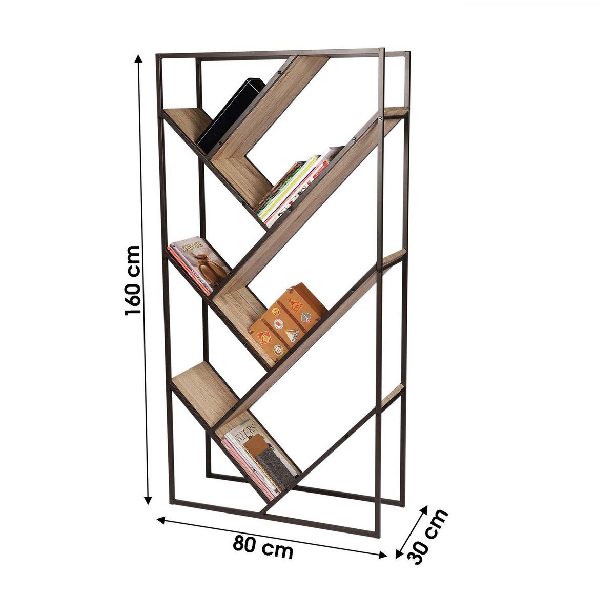 DIVERS Bibliothèque industrielle Dock - L. 80 x H. 160 cm - Marron
