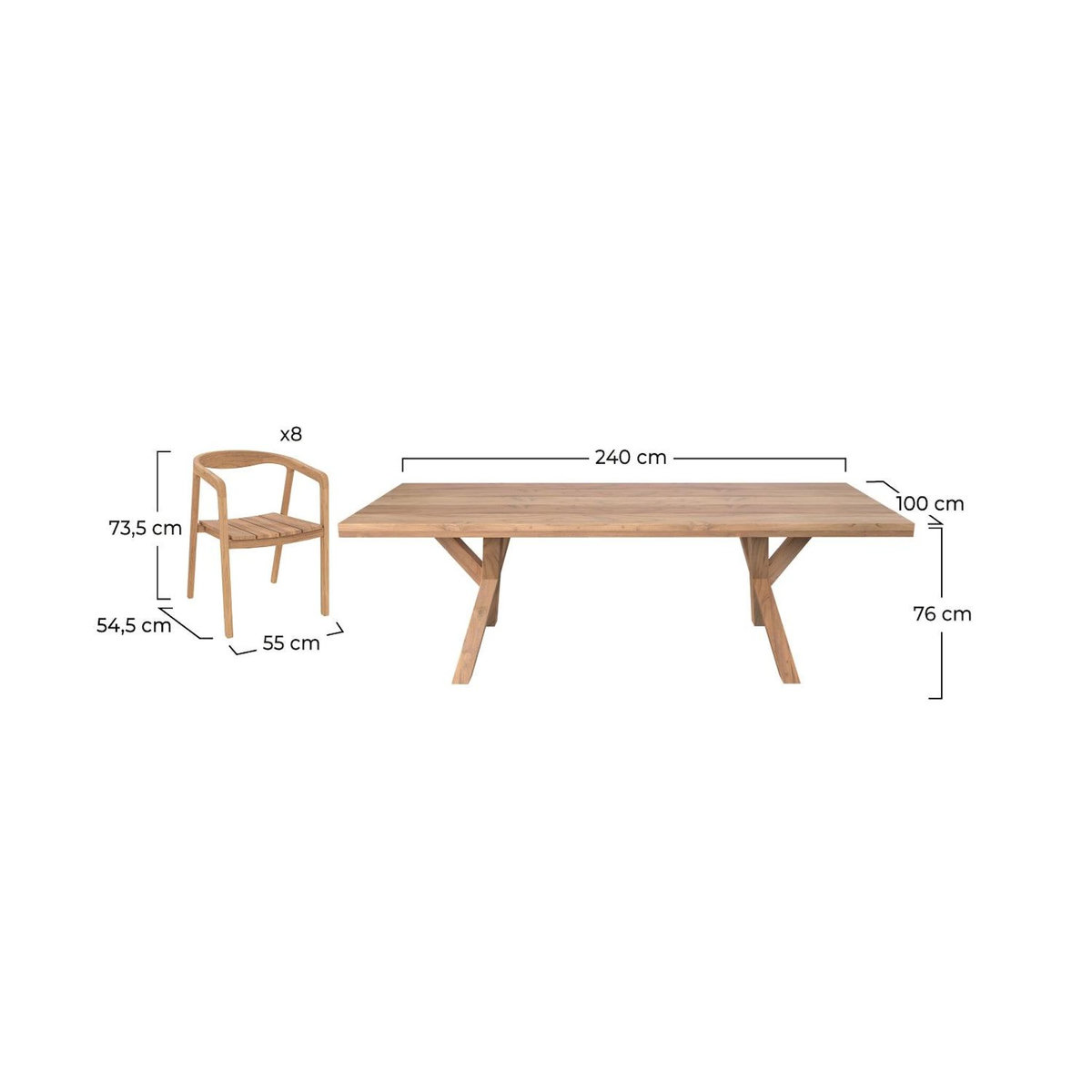 Rendez vous déco Table et chaises de jardin 8 personnes en teck massif-Soraya