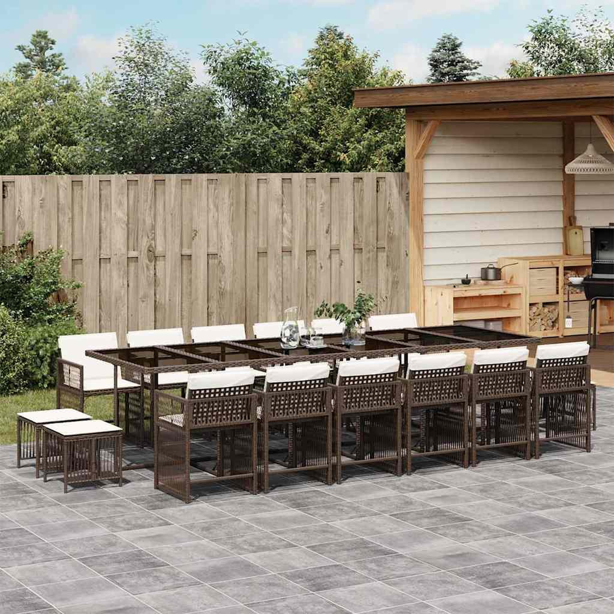 VIDAXL Ensemble a manger de jardin et coussins 17 pcs marron rotin