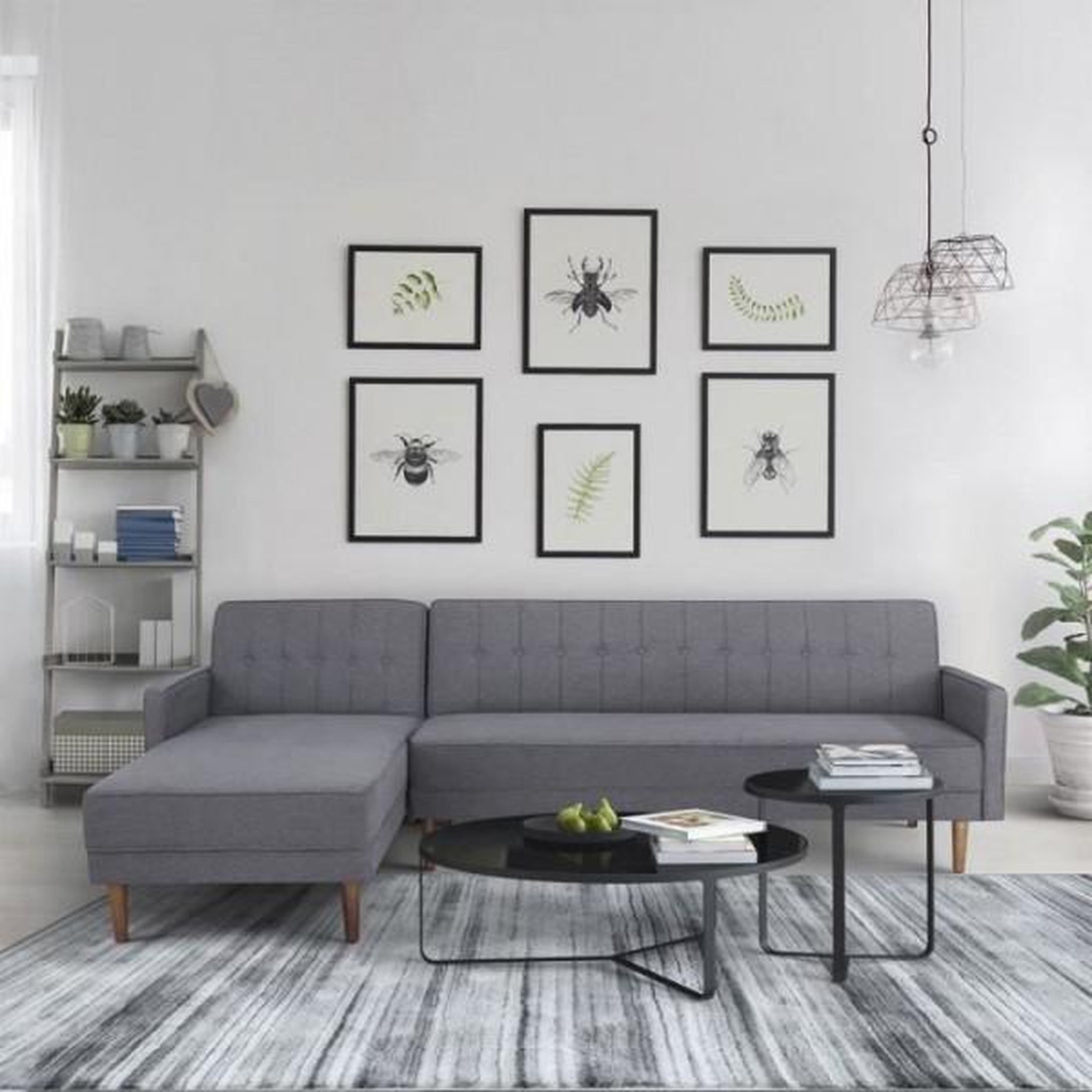 Voir la diapositive 2 : MARKET24 Canapé d'angle convertible 3 places réversible - Tissu gris foncé - Pieds en bois - L 286 x P 169 x H 80 cm - IMANIA