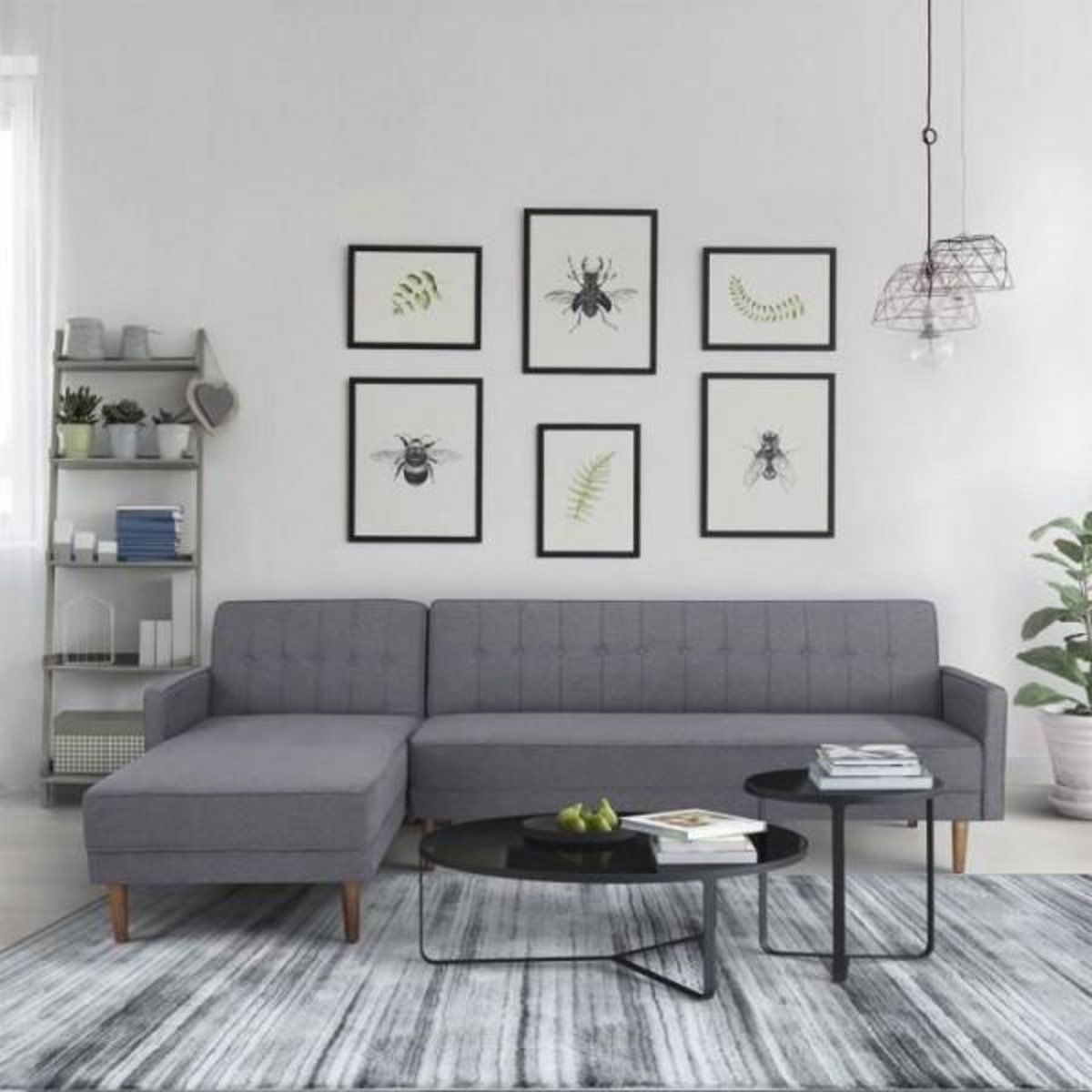 MARKET24 Canapé d'angle convertible 3 places réversible - Tissu gris foncé - Pieds en bois - L 286 x P 169 x H 80 cm - IMANIA